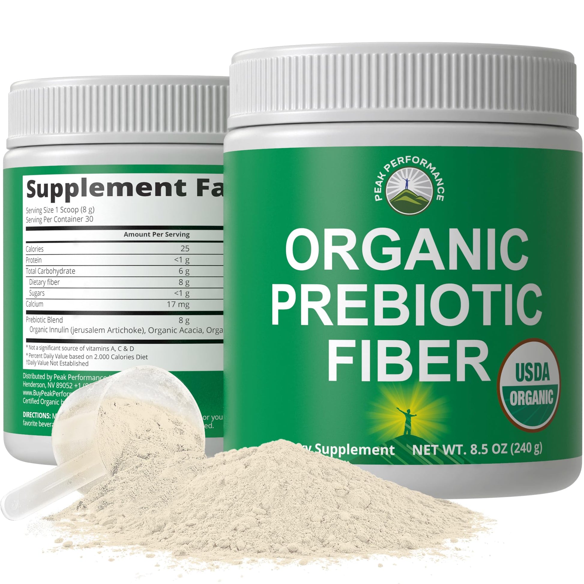 USDA Organic Prebiotic Fiber 3-in-1 Vegan Powder for Gut Health. Raw Whole Food Plant Based Prebiotics Digestive Supplement with Organic Inulin (Jerusalem Artichoke), Acacia Fibers, SunFiber Peak Performance uk supplements