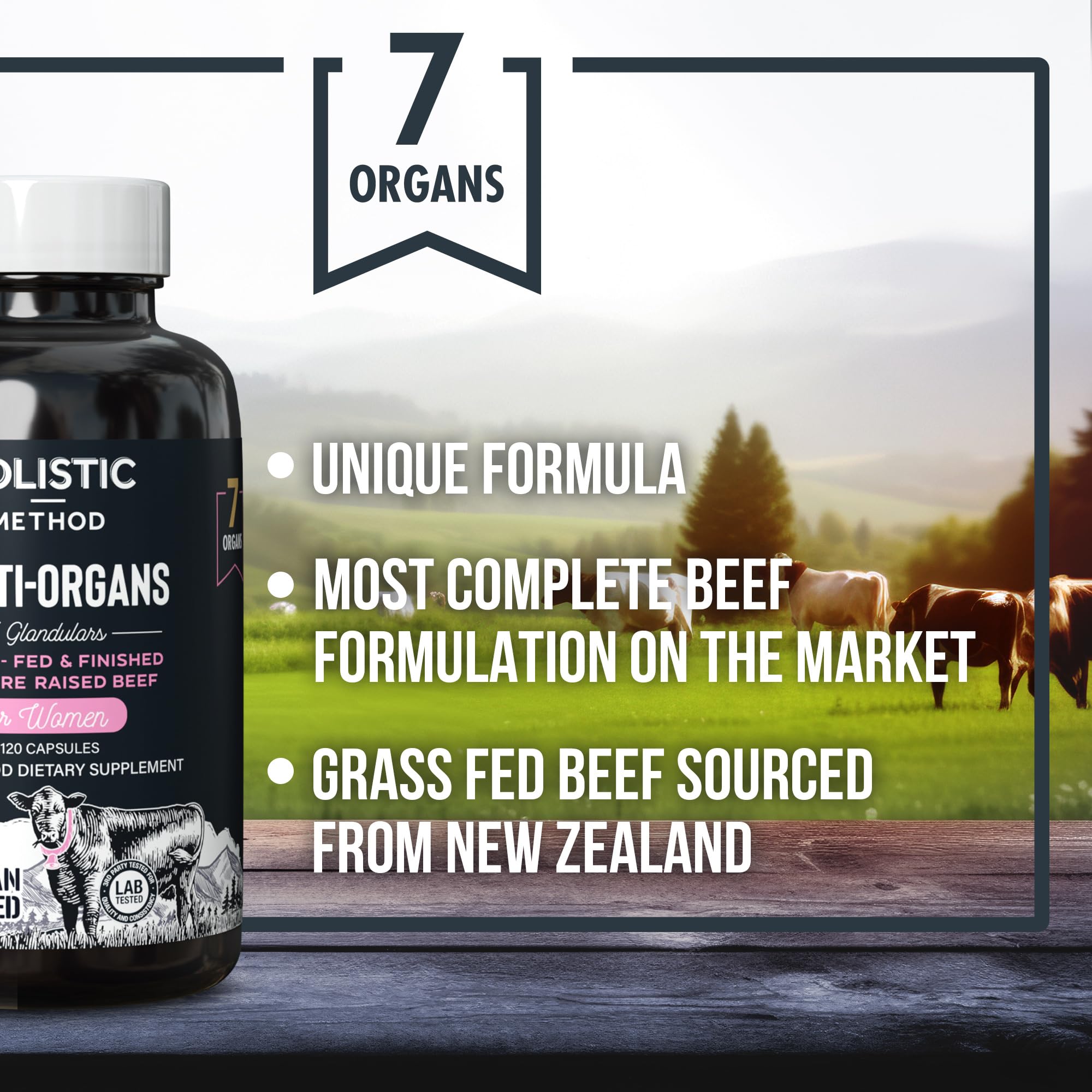 Beef Organ Supplement Grass Fed Complex for Women - 7 Carnivore Meat Proprietary Blend of Beef Liver, Marrow, Brain, Thymus, Spleen, Kidney, Colostrum, Heart, Pancreas, Gallbladder -120 Caps Holistic Method uk supplements