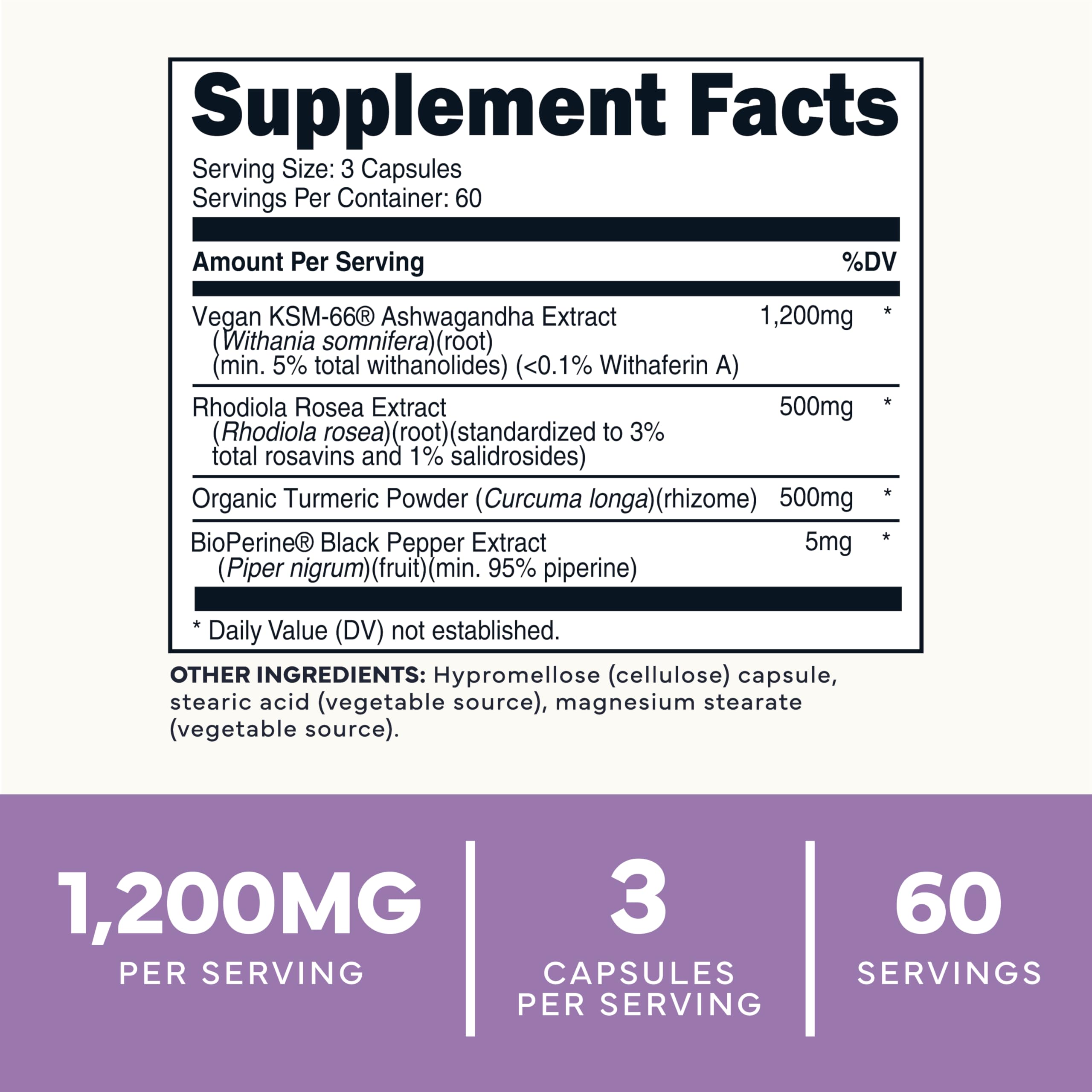 Type Zero KSM-66 Ashwagandha Root Extract 1,200mg, 60 Servings - High Potency 5% Withanolides - with Turmeric, Rhodiola Rosea and BioPerine Black Pepper Extract - 180 Veggie Caps Type Zero uk supplements