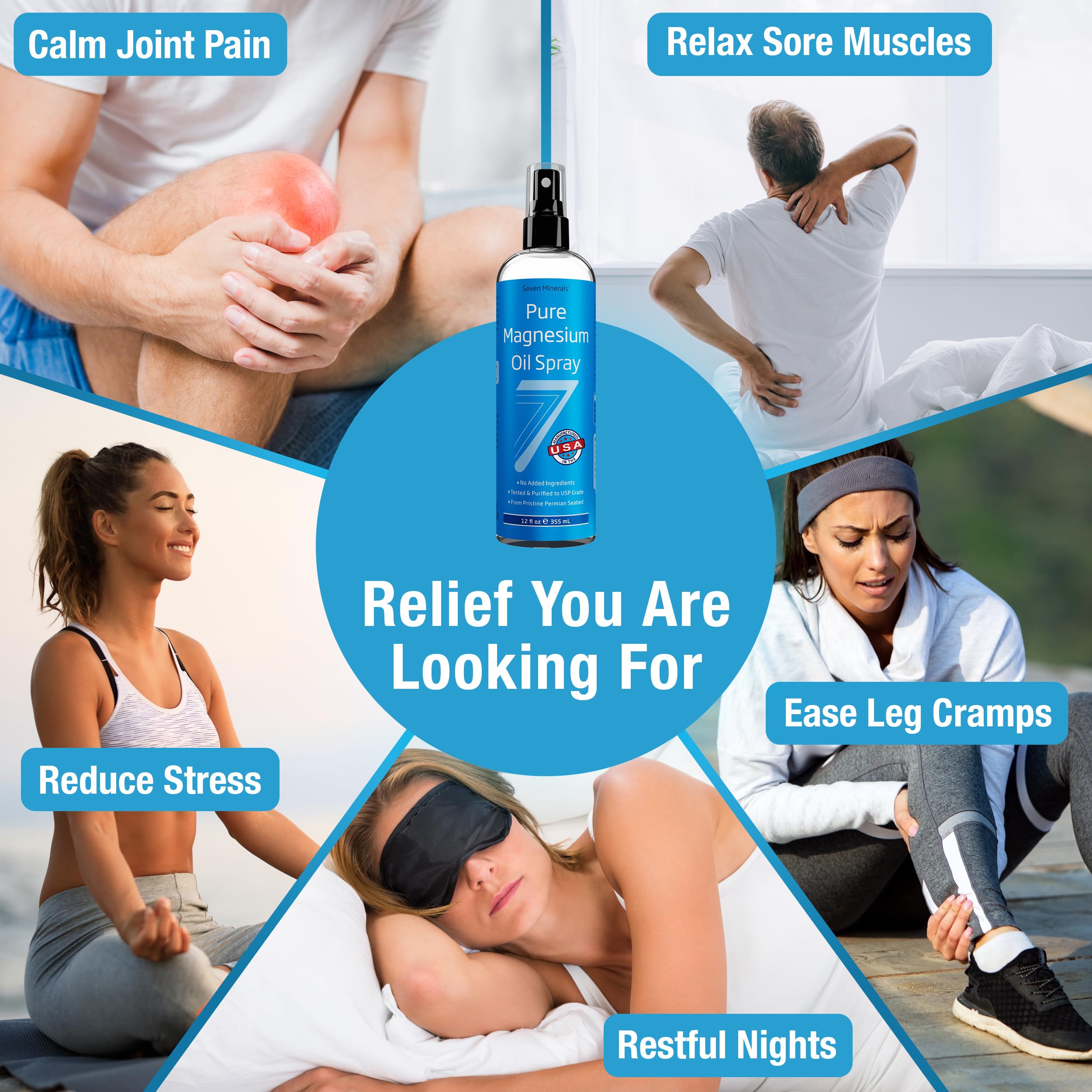 Seven Minerals Pure Magnesium Oil Spray, Big 12oz, USP Grade, Extra Strength, for Feet, Sleep, Muscle Pain & Cramps - Mined in The USA Seven Minerals uk supplements
