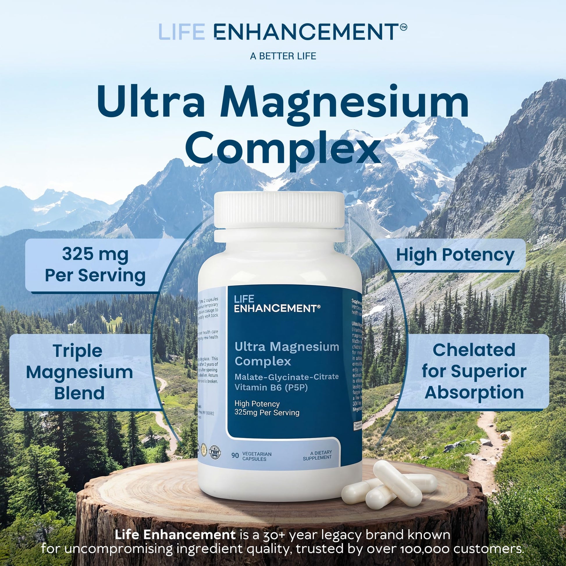 Life Enhancement Ultra Triple Magnesium Complex - 325 mg - with B6, Glycinate, Malate & Citrate - Magnesium Supplement Enhance Sleep and Brain Function - Made in USA (90 Vegetarian Capsules) Life Enhancement uk supplements