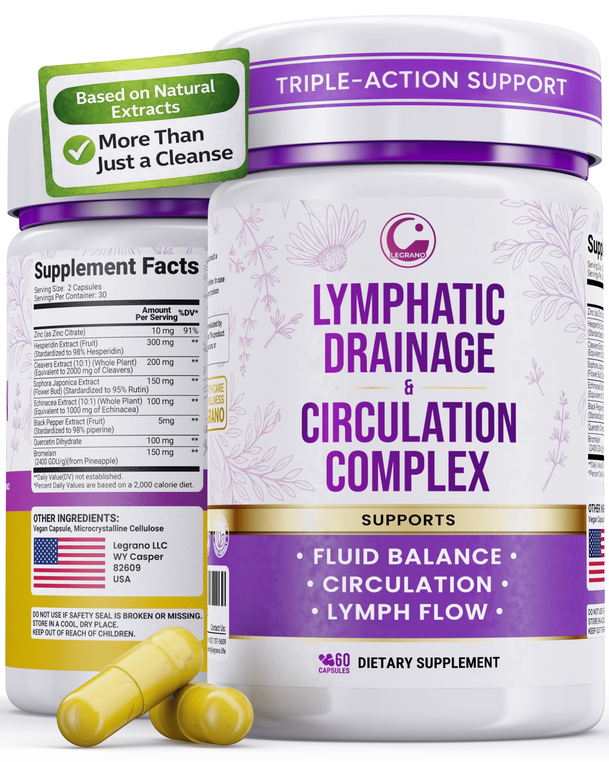 Advanced Lymphatic Drainage Supplements – Lymphatic Cleanse & Lymph System Support with Hesperidin, Rutin, Quercetin with Bromelain – Herbal Lymphatic Support Formula – 60 Capsules LEGRANO uk supplements