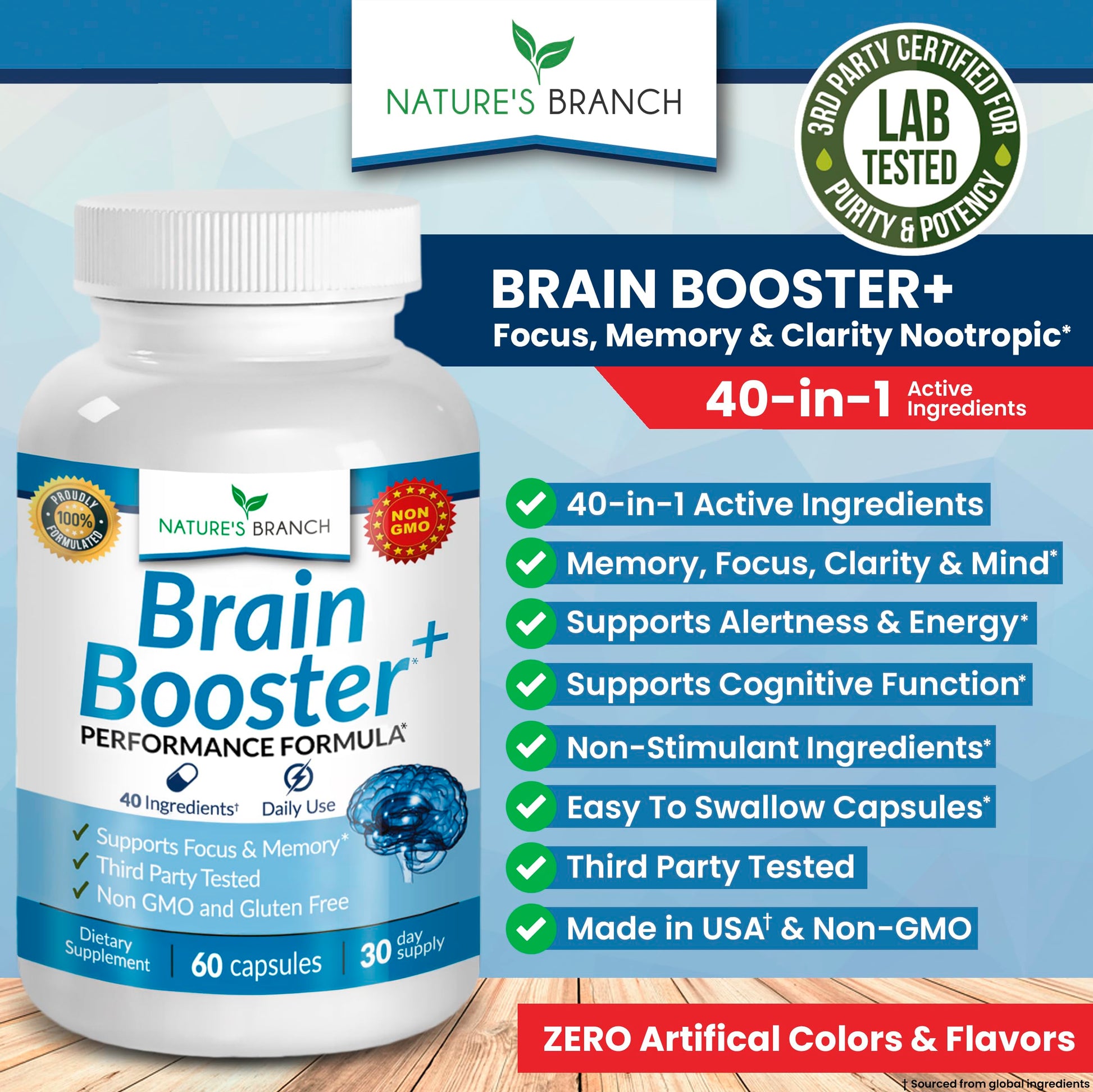 40-in-1 Brain Booster Supplement for Focus, Memory, Clarity, Energy | Advanced Vitamins Plus eBook | for Men & Women, Cognitive Function Nootropic Support with DMAE, Mind Health Formula | 60 Capsules NATURE'S BRANCH uk supplements