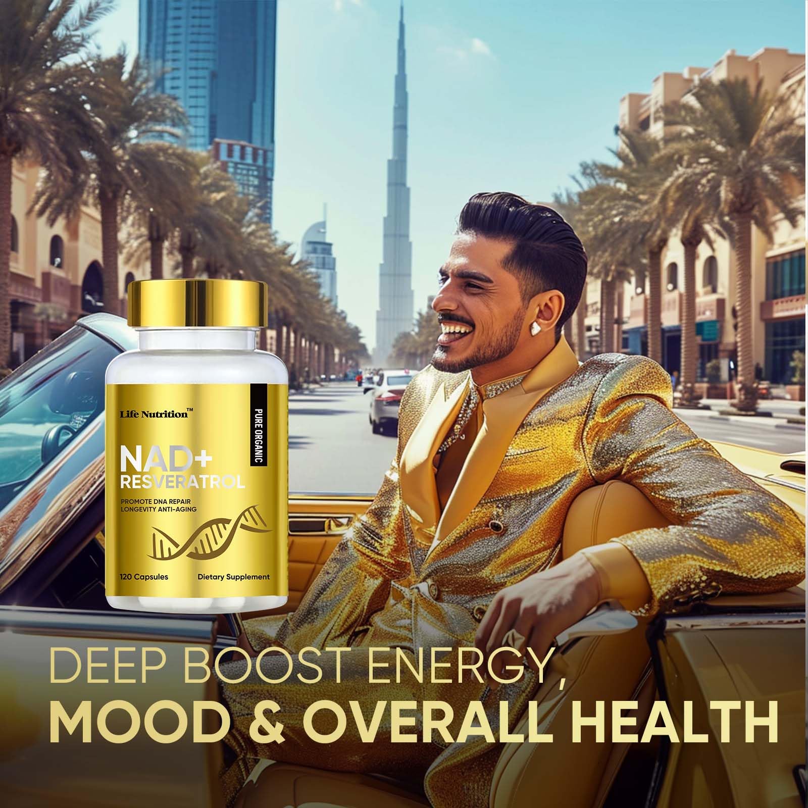 Life Nutrition NAD+ Supplement 1000 mg - 120 Capsules True NAD+ & Resveratrol, NMN Alternative Supports Anti-Aging, Cellular Energy & Repair, Metabolism & Brain Boost for Men & Women Life Nutrition uk supplements