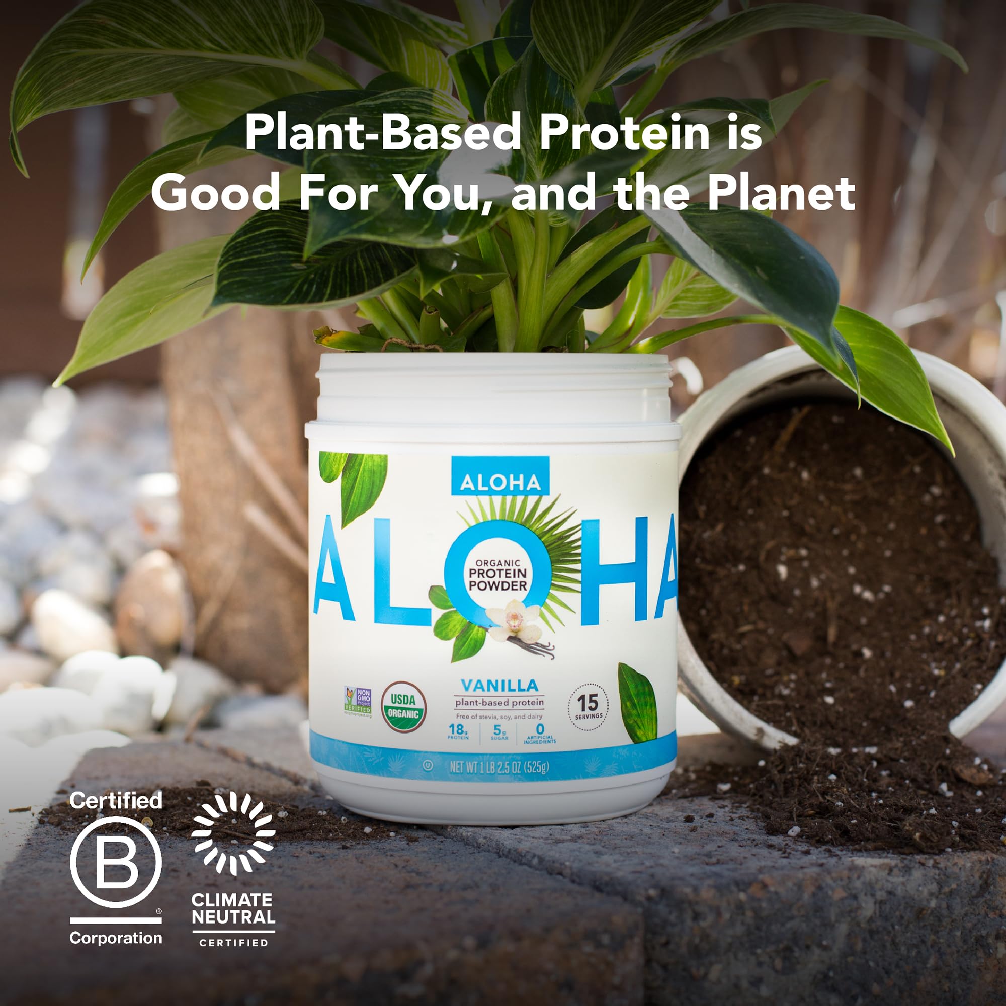 ALOHA Organic Plant Based Protein Powder, Stevia Free, Vanilla, 19.6 oz, 15 Servings PACKAGING MAY VARY ALOHA uk supplements
