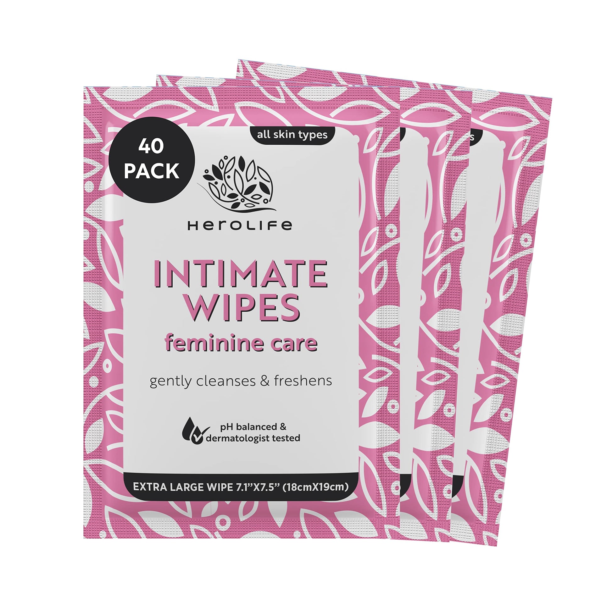 HEROLIFE Personal Wipes for Feminine Care, Single Use To Go, Plant-Based, 1 pack of 40 Single Herolife uk supplements