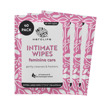 HEROLIFE Personal Wipes for Feminine Care, Single Use To Go, Plant-Based, 1 pack of 40 Single Herolife uk supplements