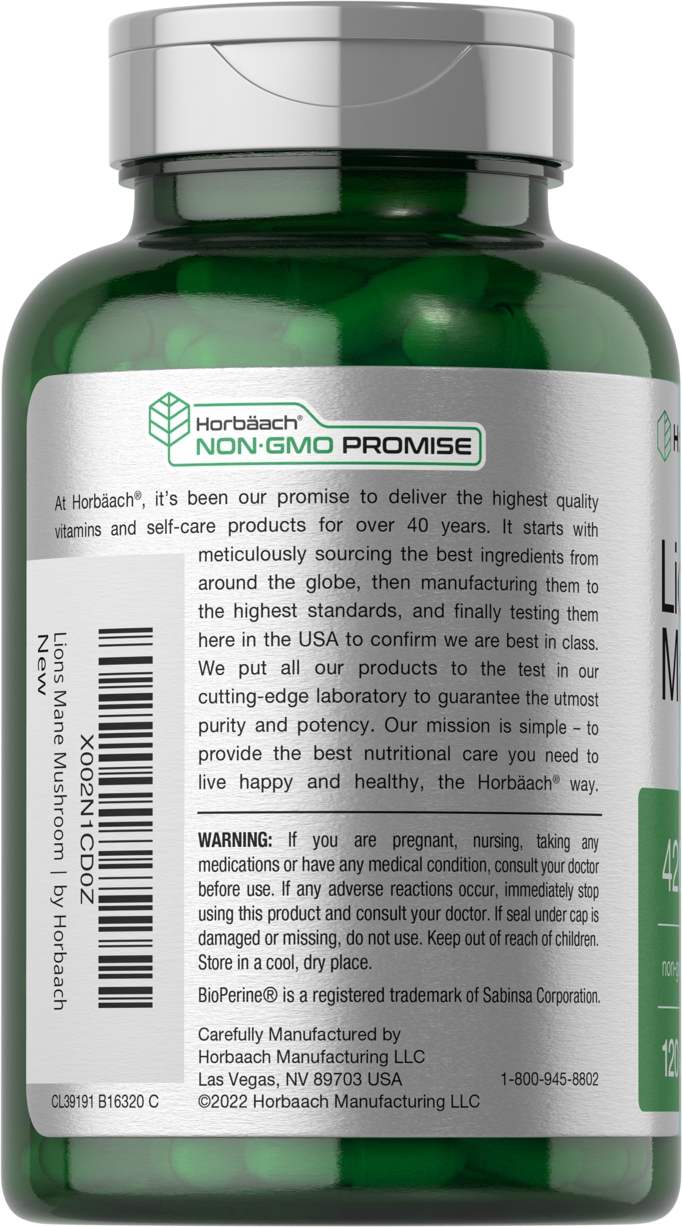 Horbäach Lions Mane Mushroom Extract | 4200mg | 120 Capsules | Vegetarian Horbäach uk supplements