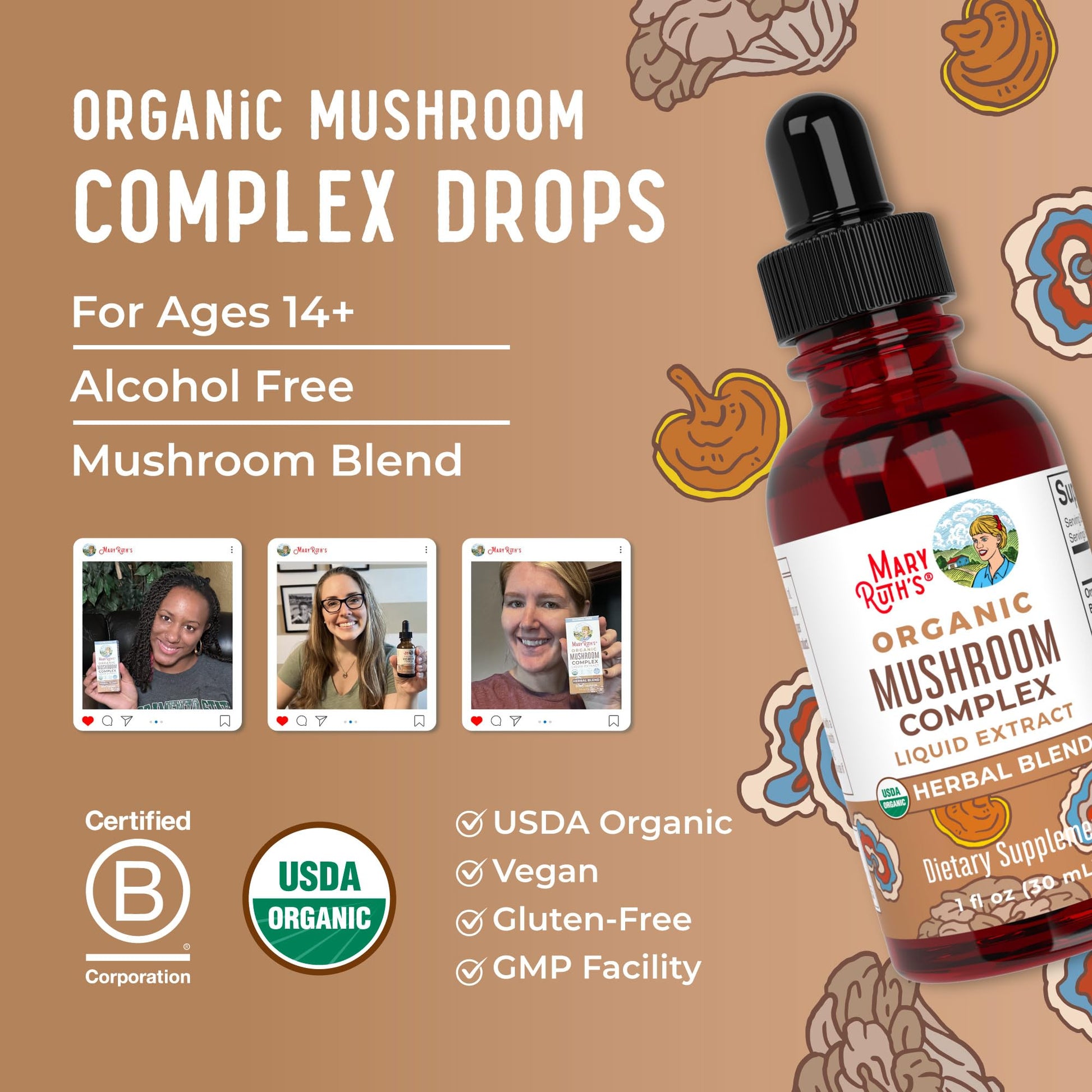MaryRuth's Mushroom Complex | Lion's Mane | Turkey Tail | Reishi Mushroom | Shiitake Mushrooms | Alcohol Free | Mushroom Blend | Organic | Non-GMO | Vegan | 30 Servings MARYRUTH'S uk supplements