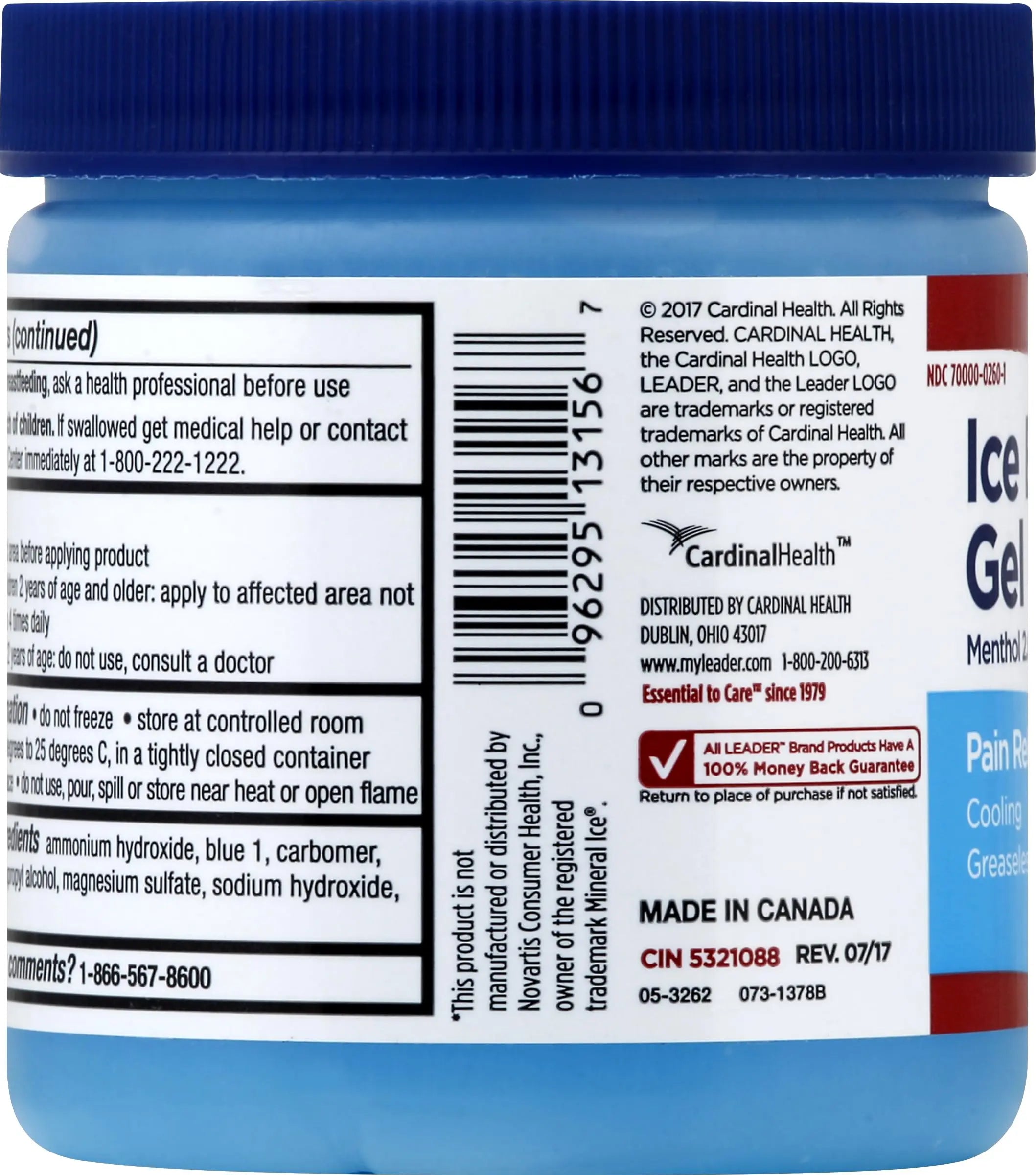 LEADER Ice Blue Gel Pain Relieving Greaseless Fast-Acting Topical Analgesic Cooling Therapy Muscle Joint Long-Lasting Relief Backache Arthritis Sports Injuries soothes Aches 8oz. Each (Pack of 5) Leader uk supplements