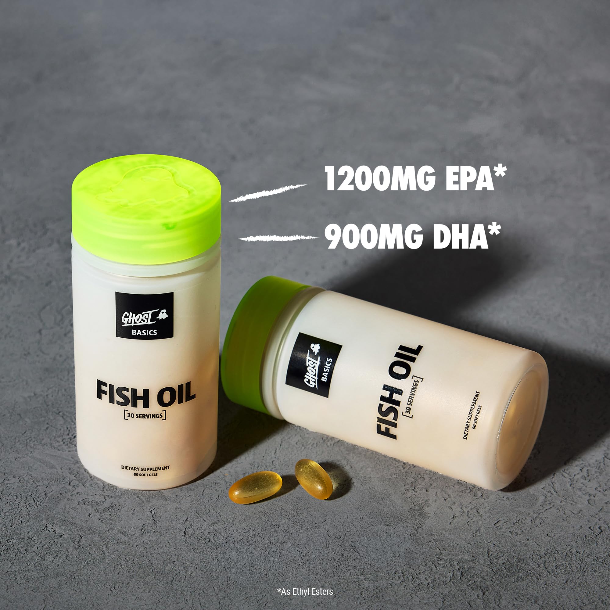 GHOST Basics Fish Oil Supplement, 3000MG Daily Omega 3 Fatty Acids with DHA & EPA for Brain, Heart Health & Immunity Support - Gluten-Free & Soy-Free - 60 Enteric Coated Softgels GHOST uk supplements