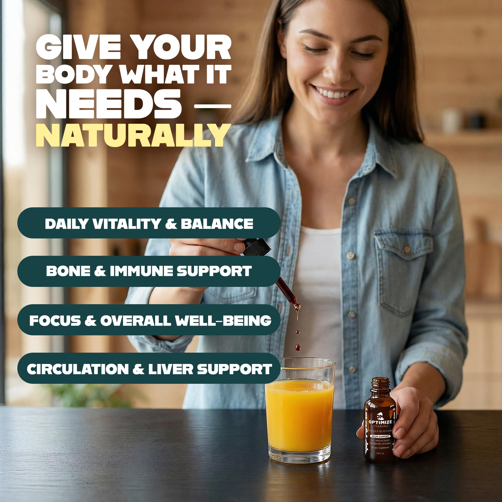 Optimize Vitaminz Liquid Vitamin D3 K2 Drops with Dandelion Root & Bilberry | Immune, Liver & Bone Support, MK-7 Formula, Fast Absorption Liquid Multivitamin, 30 Day Supply, 2 Fl Oz Optimize Minerals uk supplements