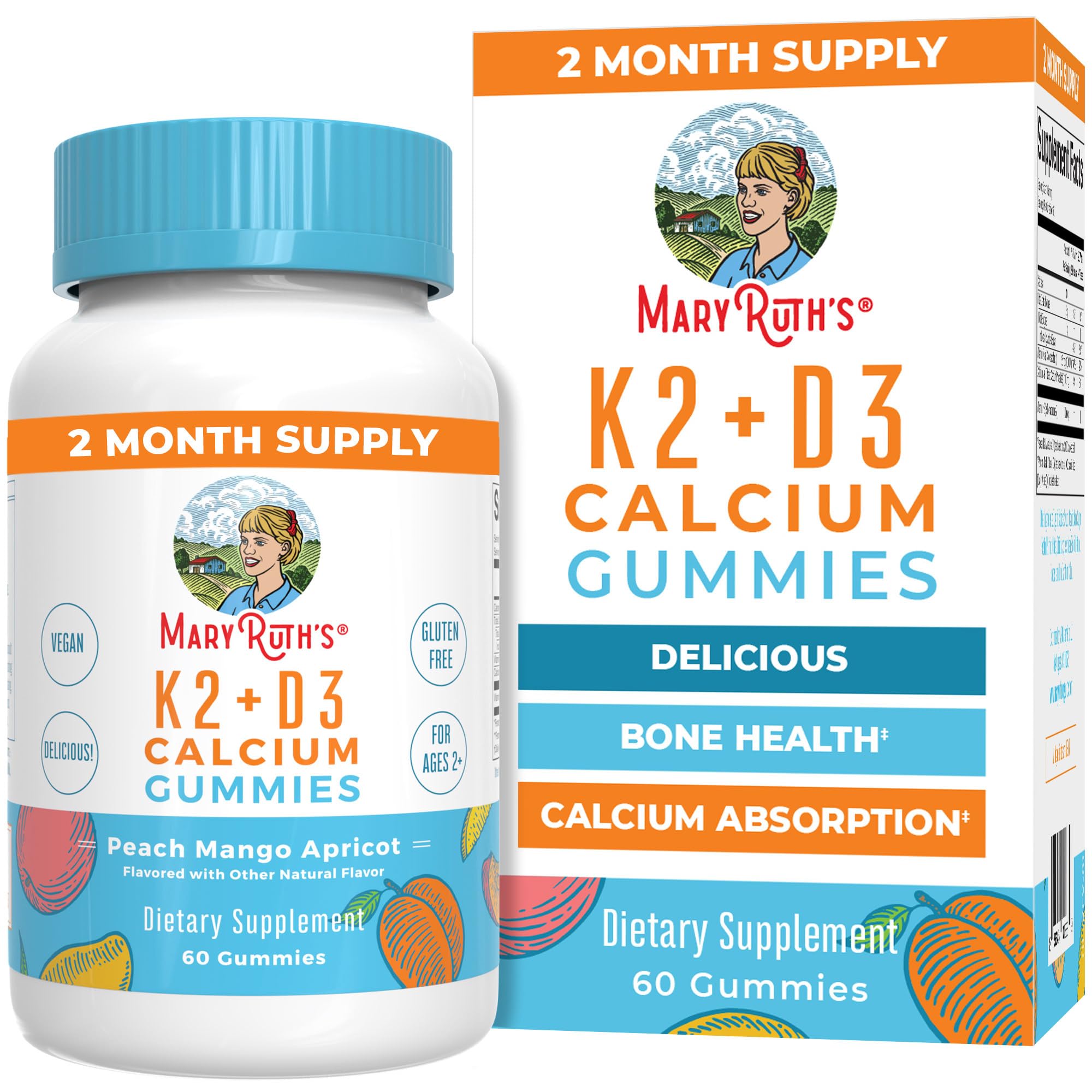 MaryRuth Organics Calcium with Vitamin D & Vitamin K2, 2 Month Supply, Calcium Supplement Supports Bone Health & Joint Support, with Vitamins D3 K2 Gummies, Vegan, Non-GMO, Gluten Free, 60 Count MARYRUTH'S uk supplements