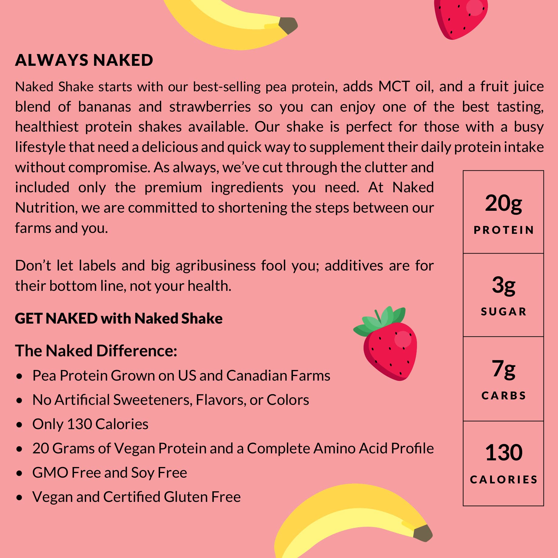 NAKED nutrition Naked Shake - Vegan Protein Powder, Strawberry Banana - Flavored Plant NAKED uk supplements