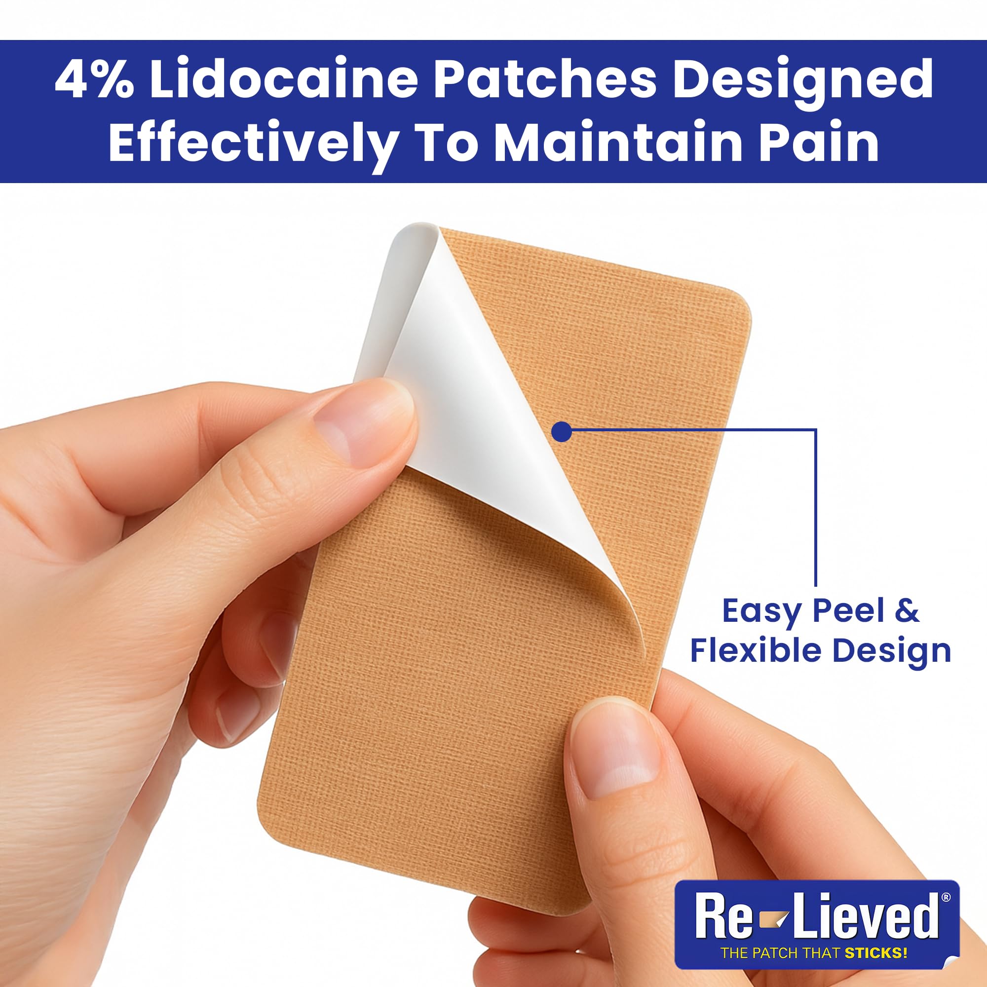 Re-Lieved 4% Lidocaine Patches Maximum Strength - Aluminum-Free, Water Resistant and USA Made -Superior Sticking Pain Relief Patches Quickly Relieves Back, Joints and Muscle Pain-3x6 Inches (31 Count) Re-lieved uk supplements