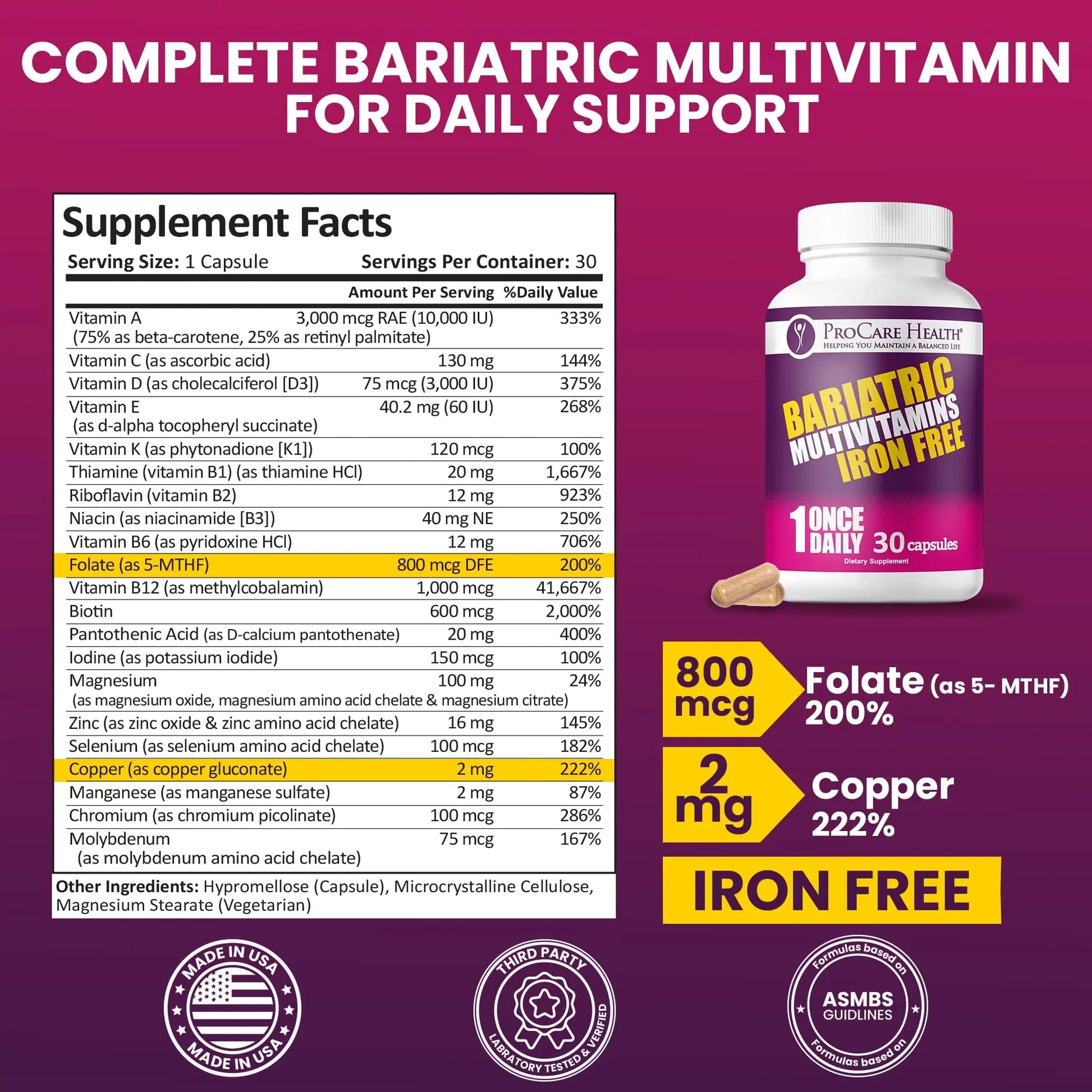 Procare Health Bariatric Multivitamin with Iron Free (30 Fast Dissolving Veggie Capsule) - Bariatric Vitamins for Gastric Sleeve & Gastric Bypass ProCare Health uk supplements