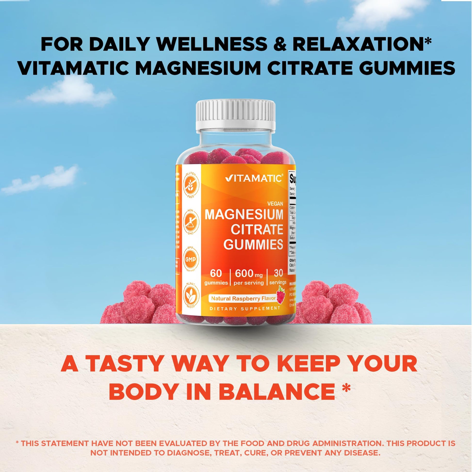 Vitamatic Magnesium Gummies 600mg per Serving – 60 Vegan Count for Relaxation, Muscle, Bone, and Energy Support Vitamatic uk supplements