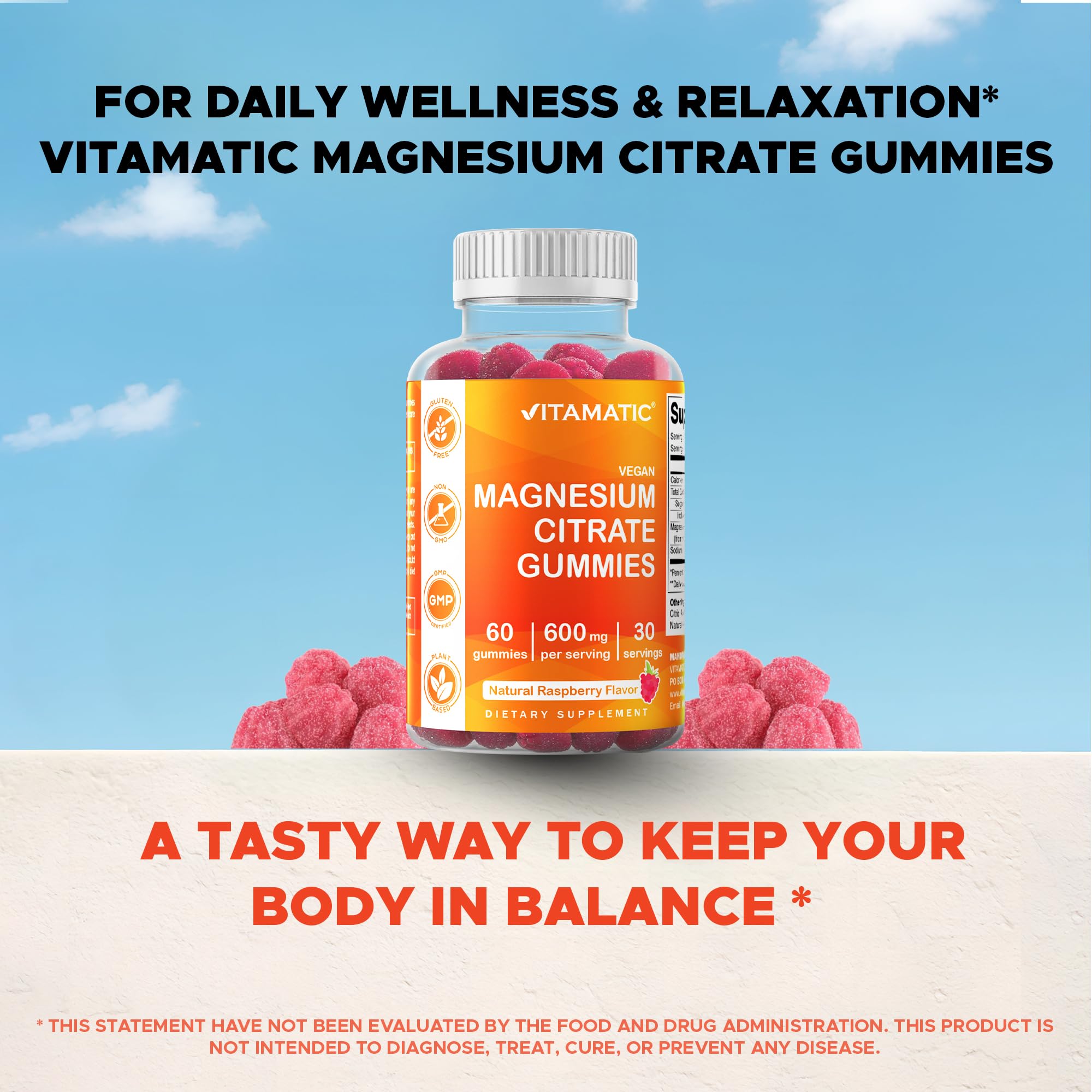 Vitamatic Magnesium Gummies 600mg per Serving – 60 Vegan Count for Relaxation, Muscle, Bone, and Energy Support Vitamatic uk supplements