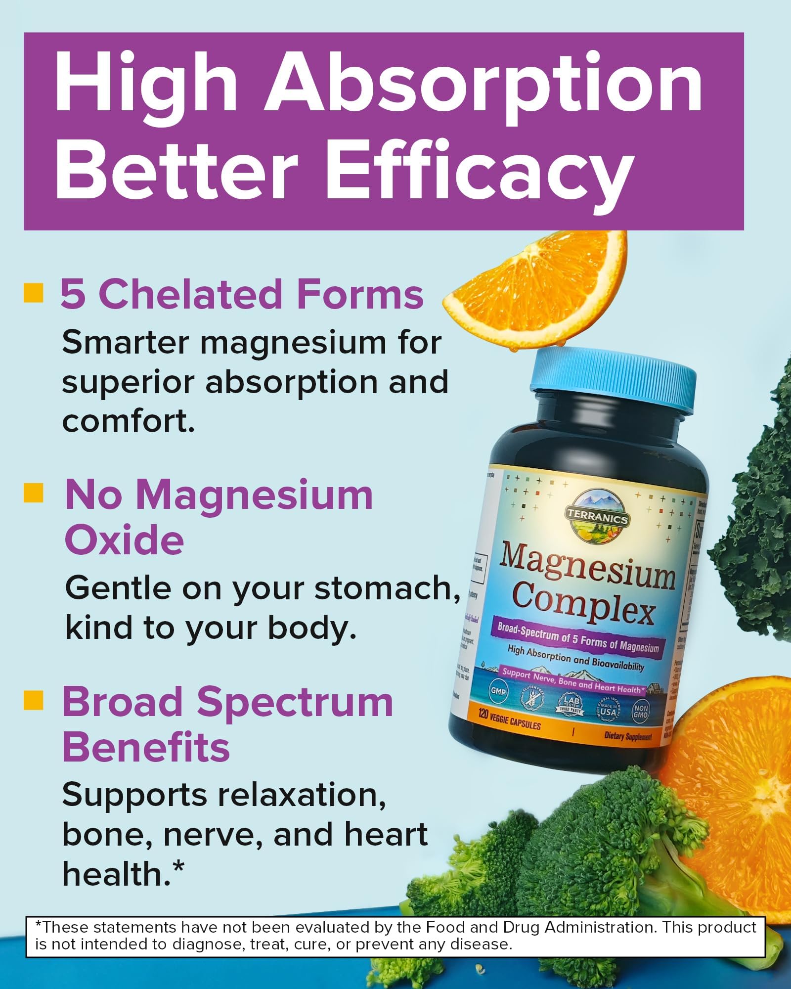 Terranics 5-in-1 Magnesium Complex Supplement 500mg - 5 Forms High Absorption Magnesium Glycinate Citrate Malate Aspartate Gluconate for Sleep Heart Health - Non-GMO 120 Vegan Capsules Terranics uk supplements