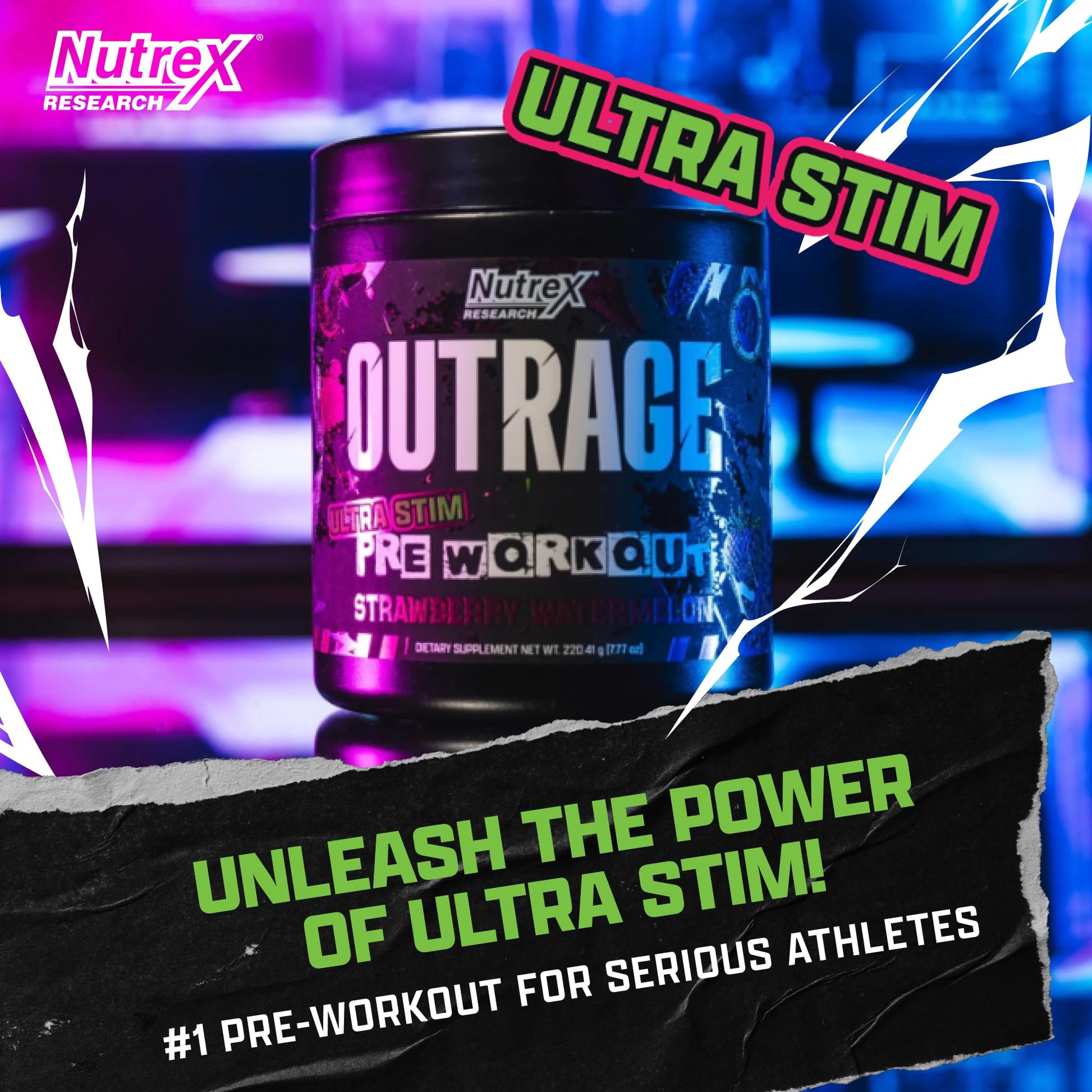 Outrage Ultra HIGH STIM Pre-Workout Powder for Men | 400mg Caffeine, L-Citrulline, Beta-Alanine, Creatine | Extreme Energy, Focus, Strength & Endurance Nutrex Research uk supplements