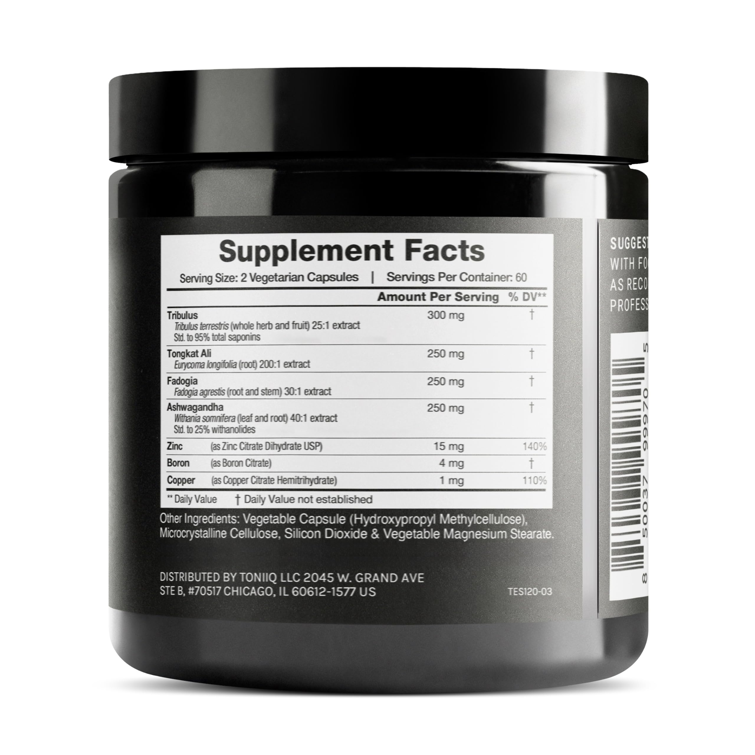 Elite T Formula - Ultra High Potency 200:1 Tongkat Ali, 30:1 Fadogia & 25% Withanolides Ashwagandha - Tribulus with 95% Saponins, Zinc, Boron & Copper - Third-Party Lab Tested - 120 Capsules Toniiq uk supplements