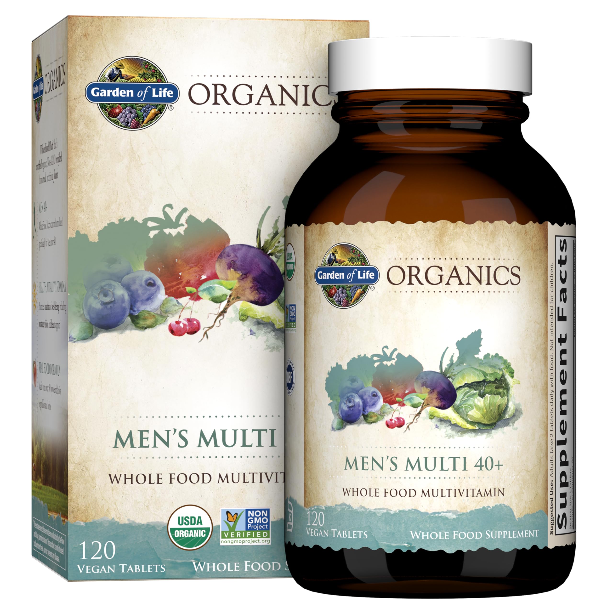 Garden of Life Organics Men's 40+ Multivitamin with Prostate Support, B12 & Vitamins – Vegan Daily Whole Food Multivitamin, Non-GMO, Certified Organic, 120 Tablets Garden of Life uk supplements