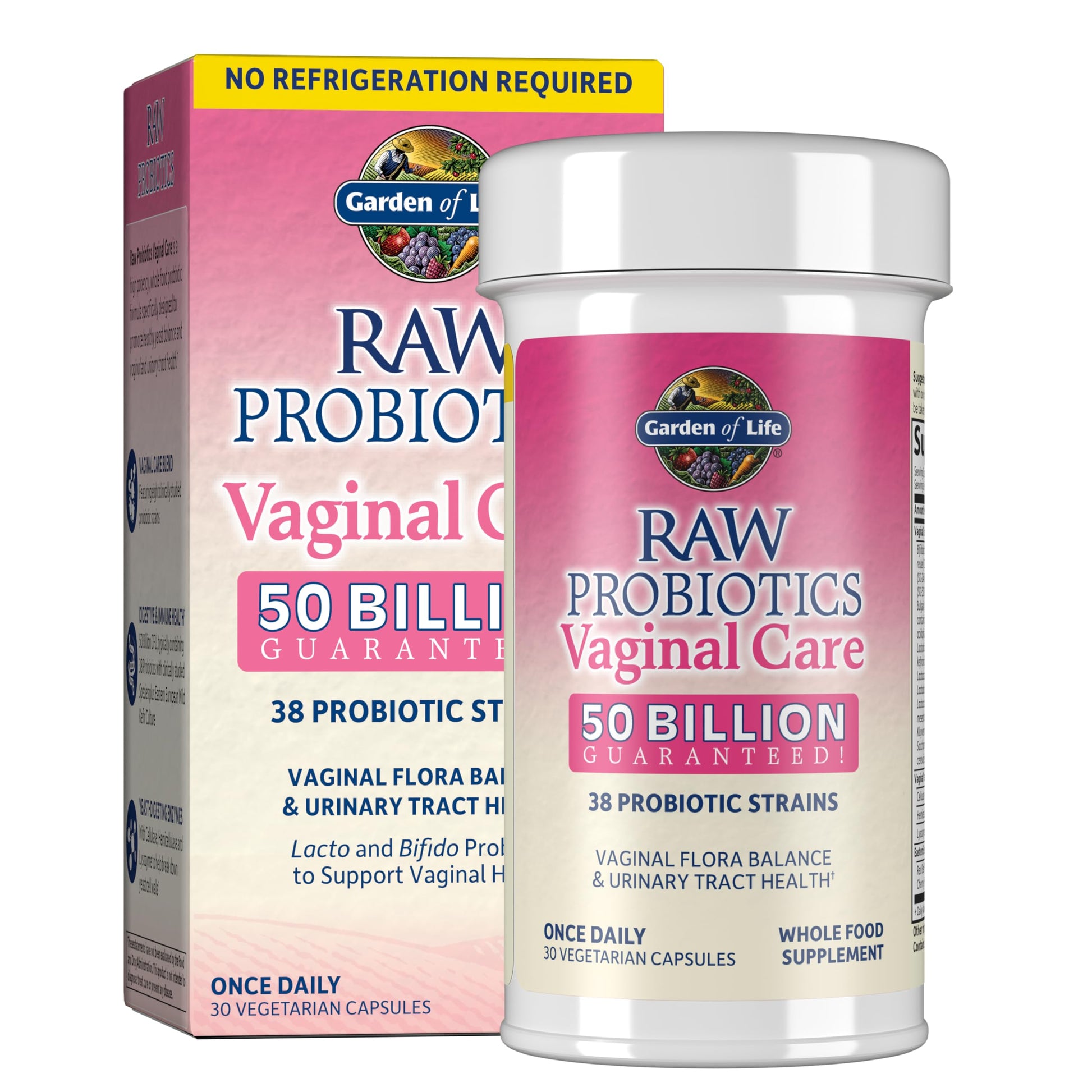 Garden of Life Raw Probiotics Vaginal Care - 50 Billion CFU - 38 Probiotic Strains - Supports Vaginal & Urinary Tract Health - Shelf Stable - 30 Vegetarian Capsules Garden of Life uk supplements