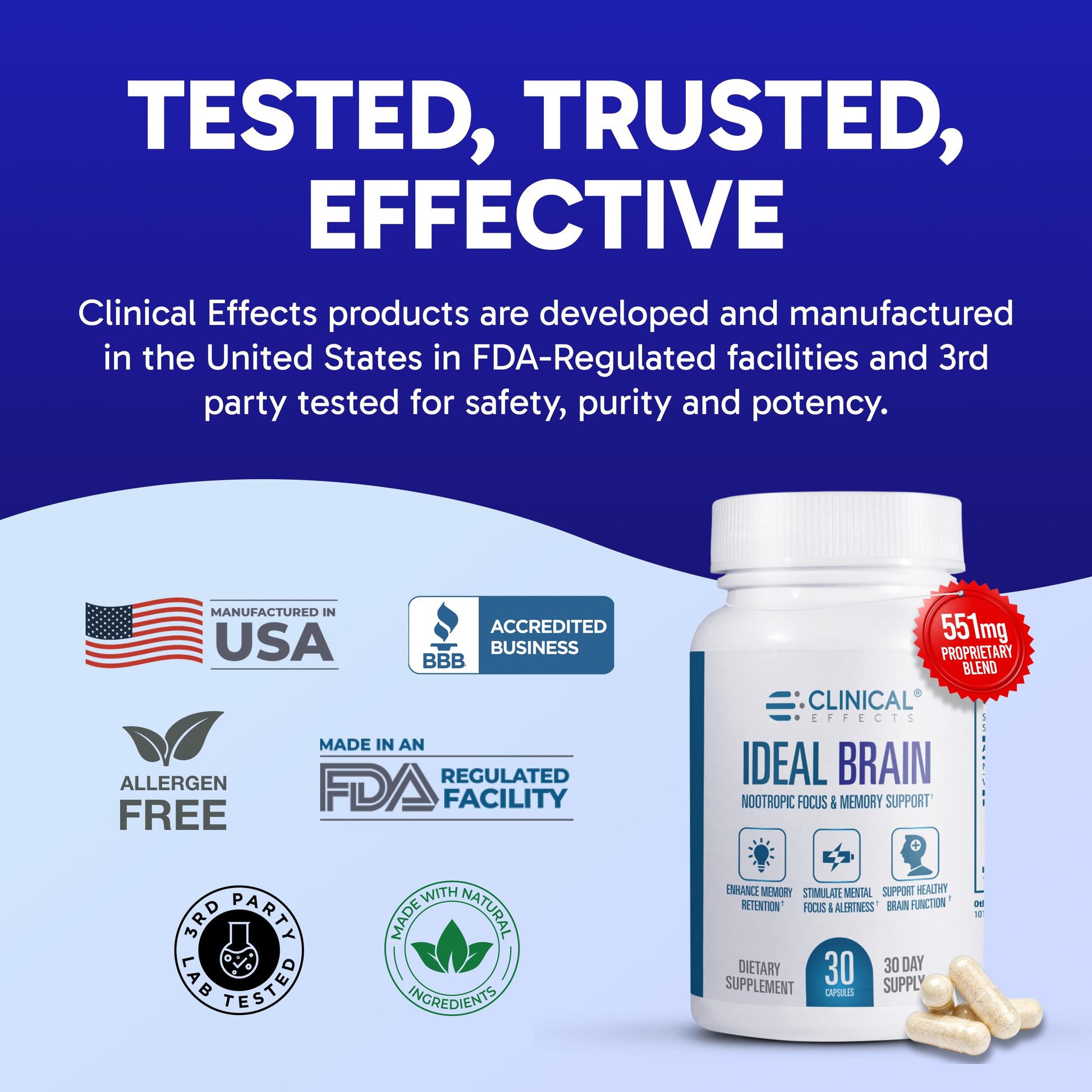 Clinical Effects Ideal Brain - Dietary Supplement for Nootropic Focus and Memory Support - 30 Capsules - B Vitamins, GABA, Alpha-GPC - Helps Support Mental Focus, and Optimal Brain Function Clinical Effects uk supplements