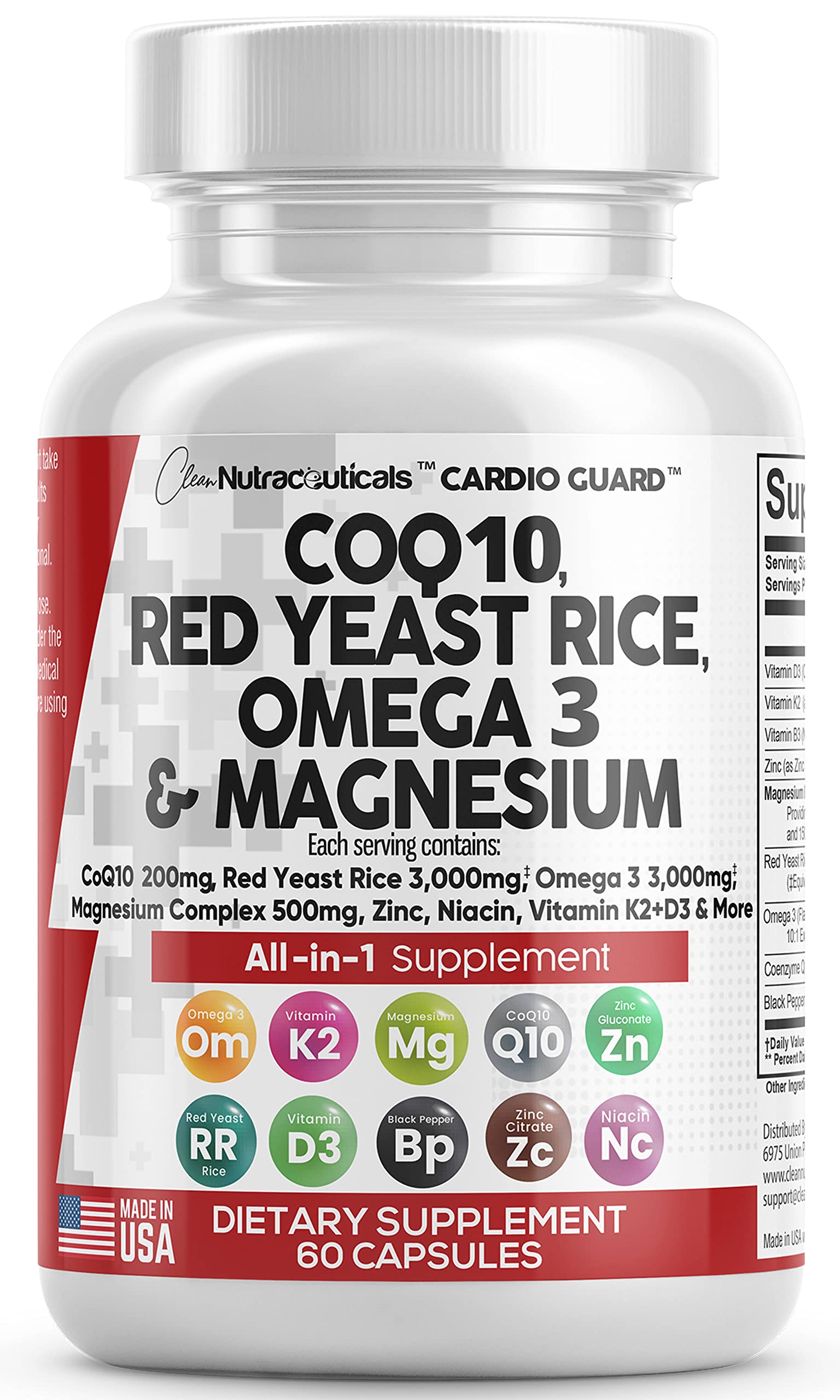 COQ10 200mg Red Yeast Rice 3000mg Omega 3 3000mg Magnesium Clean Nutraceuticals uk supplements