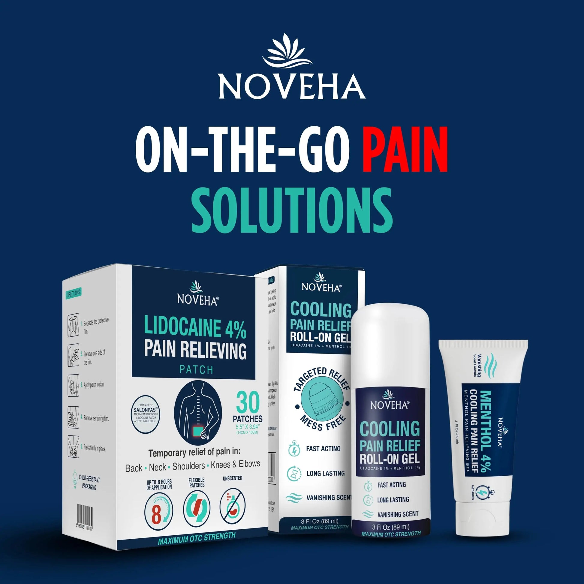 NOVEHA Lidocaine Roll-On Gel 4% | Maximum Strength Temporary Topical Pain Relief for Minor Muscle & Joint Aches | Cooling Formula with Menthol & Arnica | Non-Greasy, Quick-Drying | 2.5 fl oz NOVEHA uk supplements