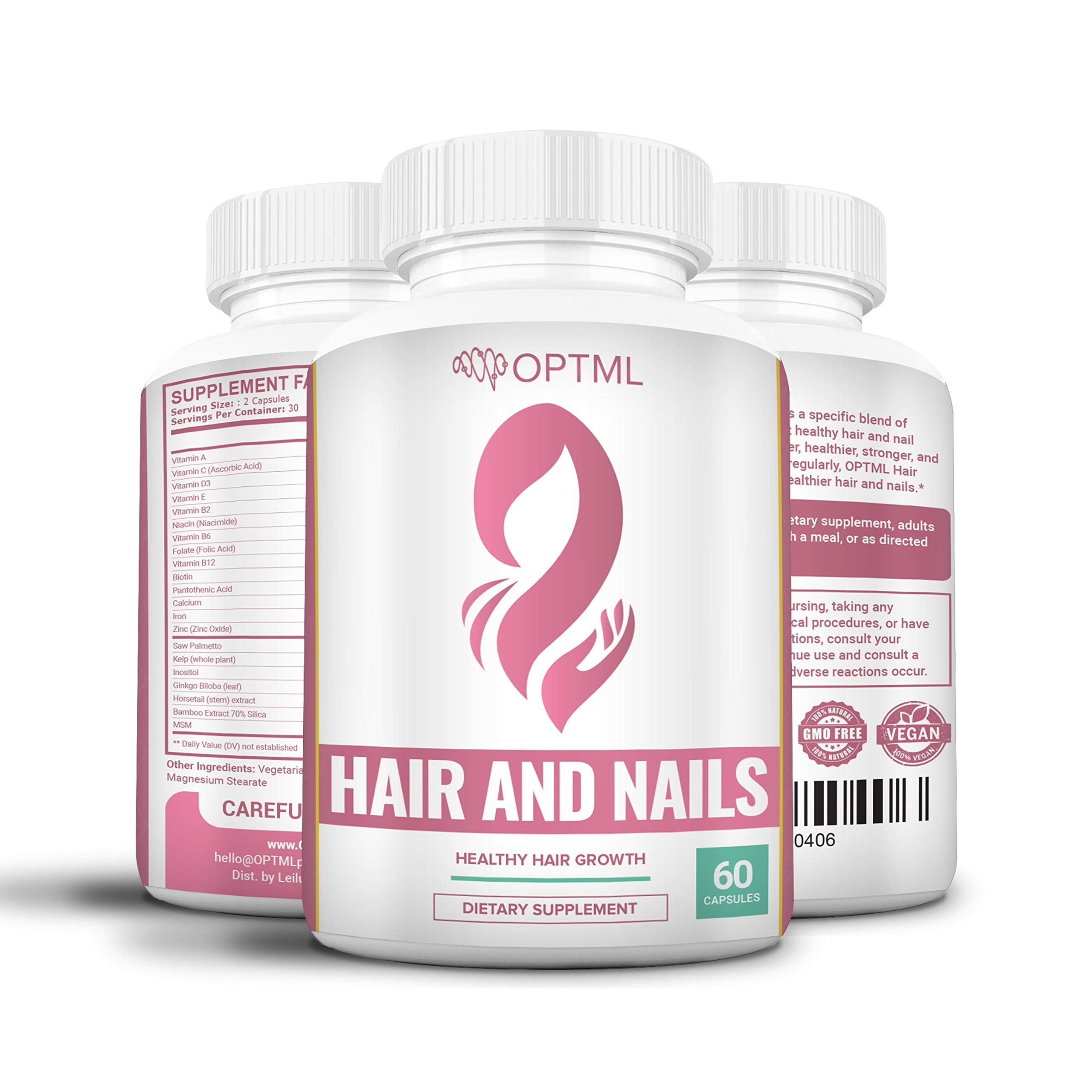 OPTML Hair and Nail Vitamins for Hair Growth and Thickness, Biotin-Infused Hair Pills, Hair Vitamins for Faster Hair Growth and Healthy Nails, for Women and Men, 60 Capsules OPTML uk supplements