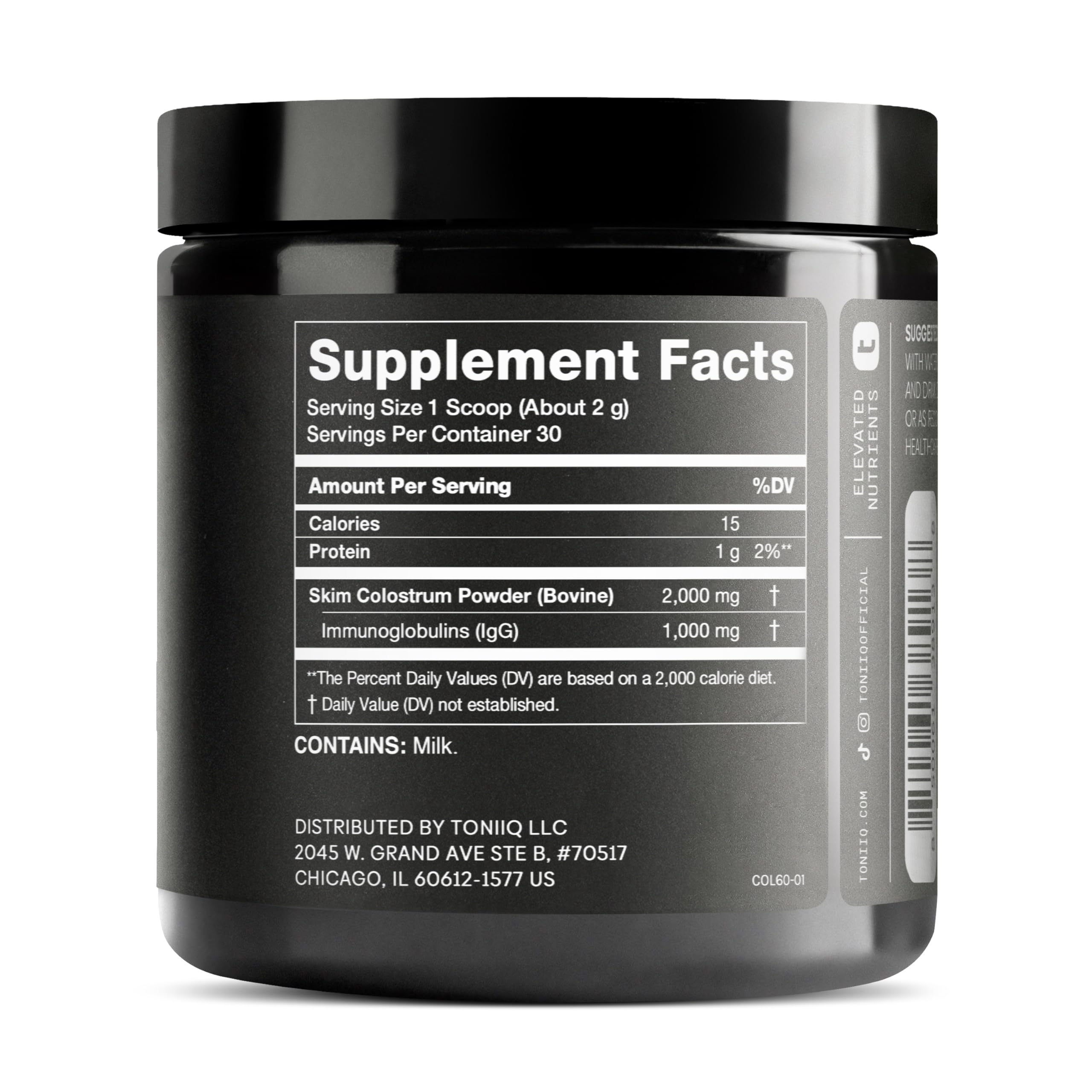 Ultra High Strength Bovine Colostrum Powder - 50% IgG - 2,000mg per Serving - Third Party Tested for Potency - Supports Immune, Gut, and Skin Health - 30 Servings -Premium Bovine Colostrum Supplement Toniiq uk supplements