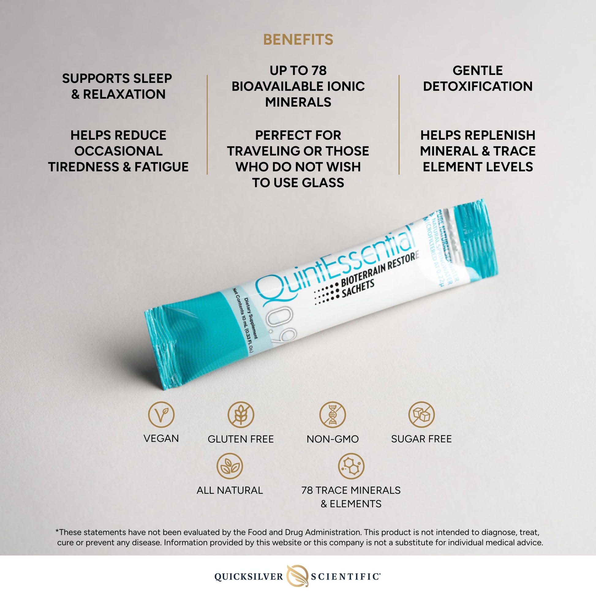 Quicksilver Scientific Quintessential 0.9 Sachets - Isotonic Solution with Sea Water Minerals + Alpine Spring - Liquid Hydration, Electrolyte + Multi Minerals Supplement (30 Count) Quicksilver Scientific uk supplements