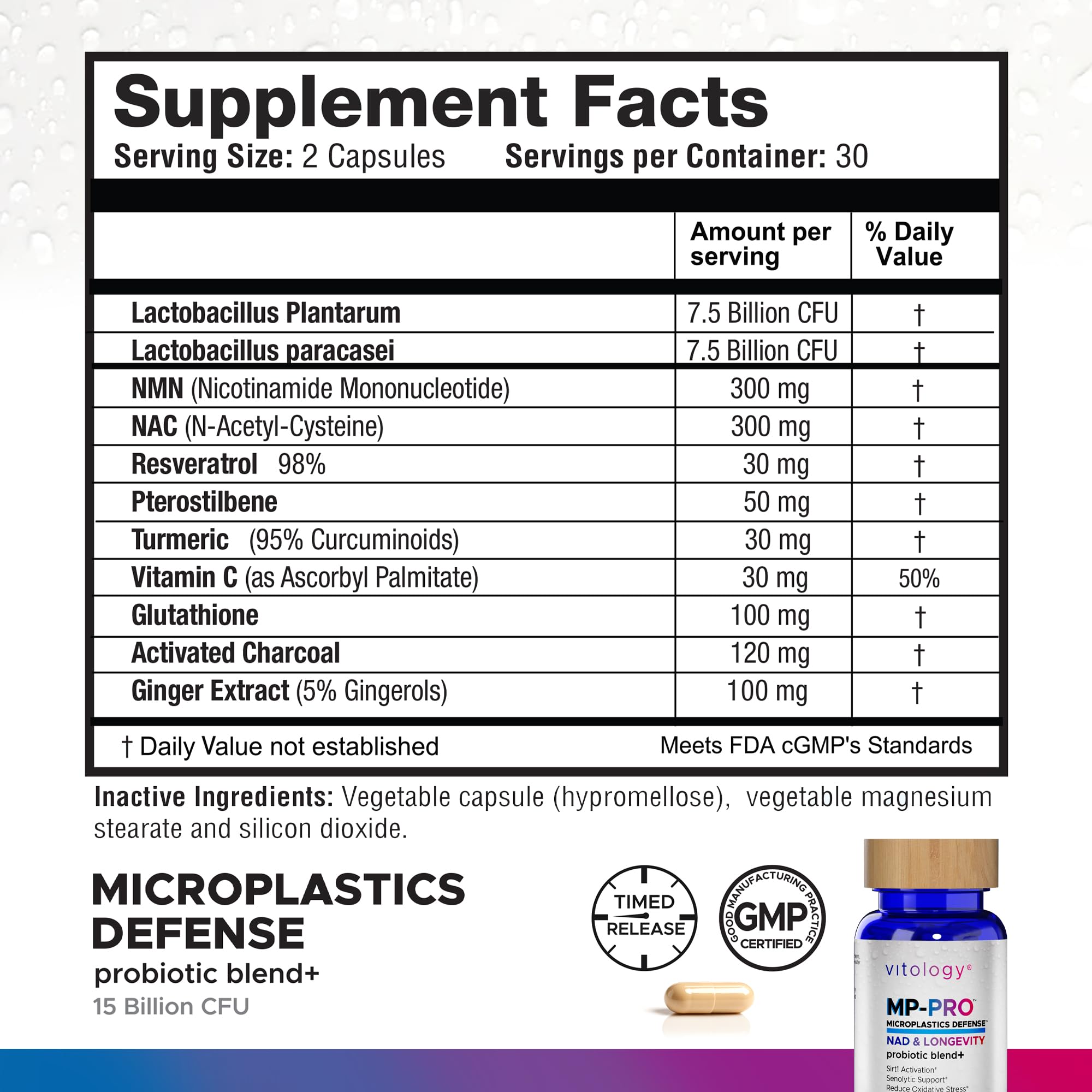 Vitology MP-PRO Microplastics Defense | 15 Billion CFU Probiotic + Antioxidant Blend | NMN, NAC, Glutathione, Resveratrol & Charcoal | Supports Cellular Detox, Longevity & Gut Health – 60 Capsules Vitology uk supplements