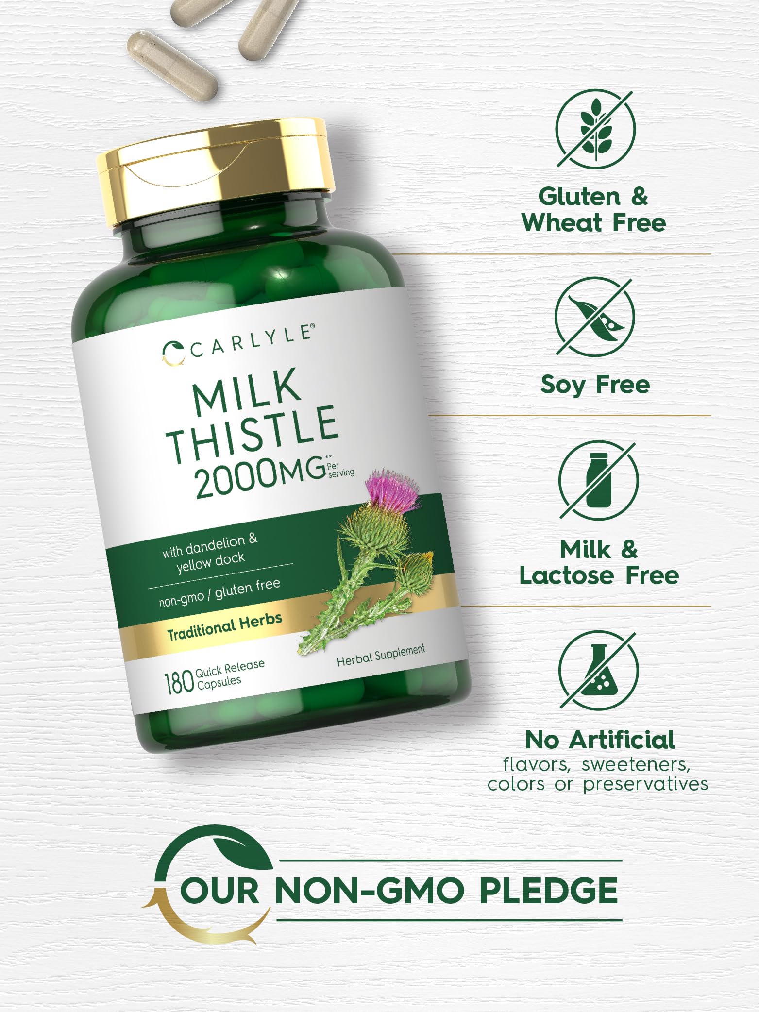 Carlyle Milk Thistle 2000mg | 180 Capsules | with Dandelion & Yellow Dock | Non-GMO Carlyle uk supplements