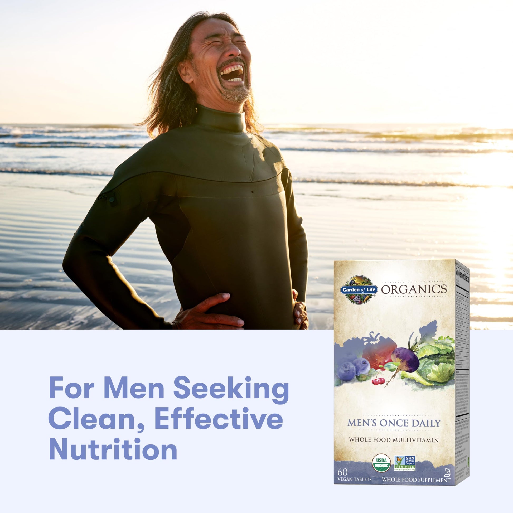 Garden of Life Once Daily Whole Food Multivitamin for Men, Organic Mens Vitamins & Minerals, Vitamin C, Zinc, Vegan, for Health & Well-Being, 60 Tablets Garden of Life uk supplements