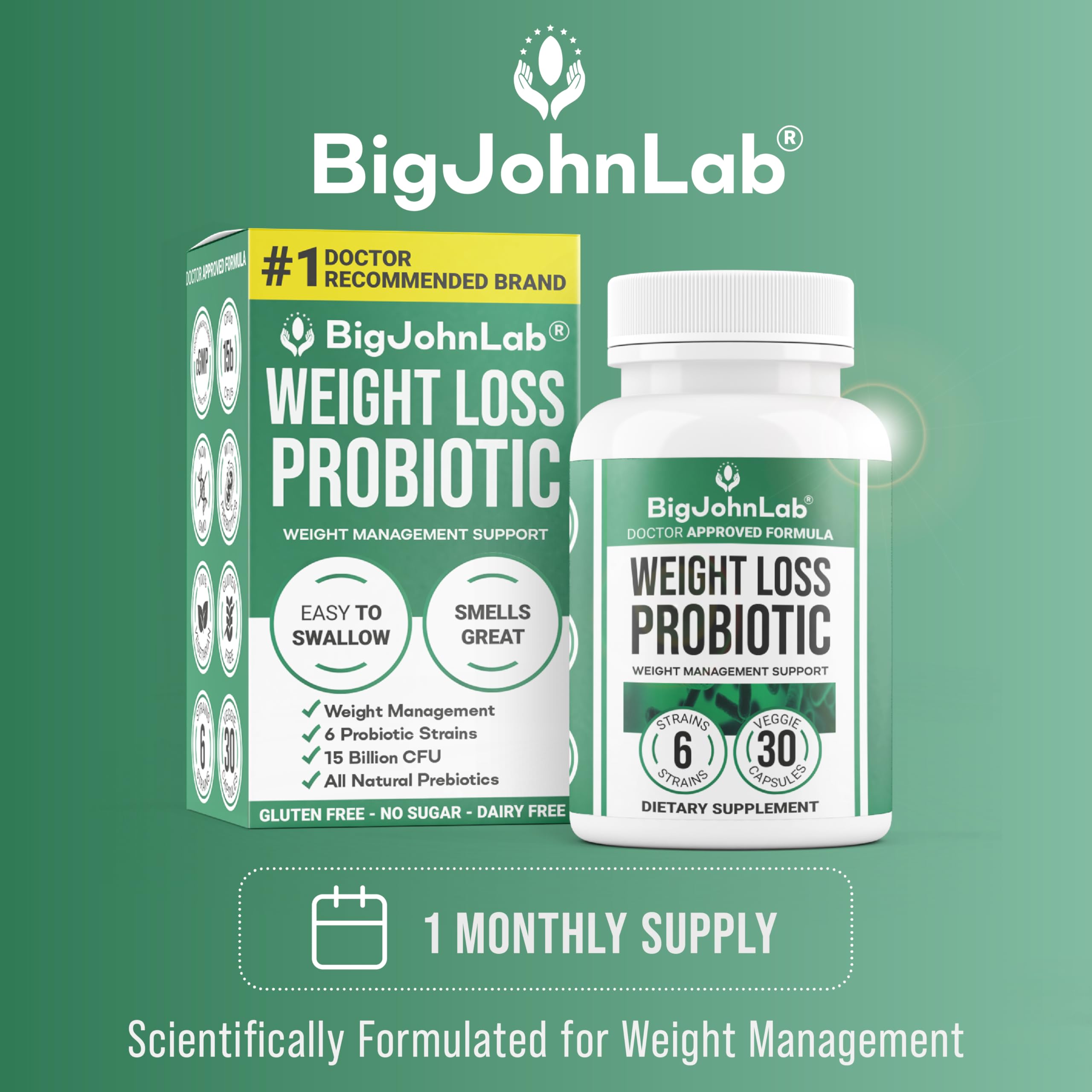BIGJOHNLAB® - Probiotics for Weight Management & Bloating - 6 Probiotic Strains - Prebiotics - Key Ingredient Cayenne & Green Tea - Supports Gut Health - Weight Management for Women & Men - 30 CT BIGJOHNLAB uk supplements