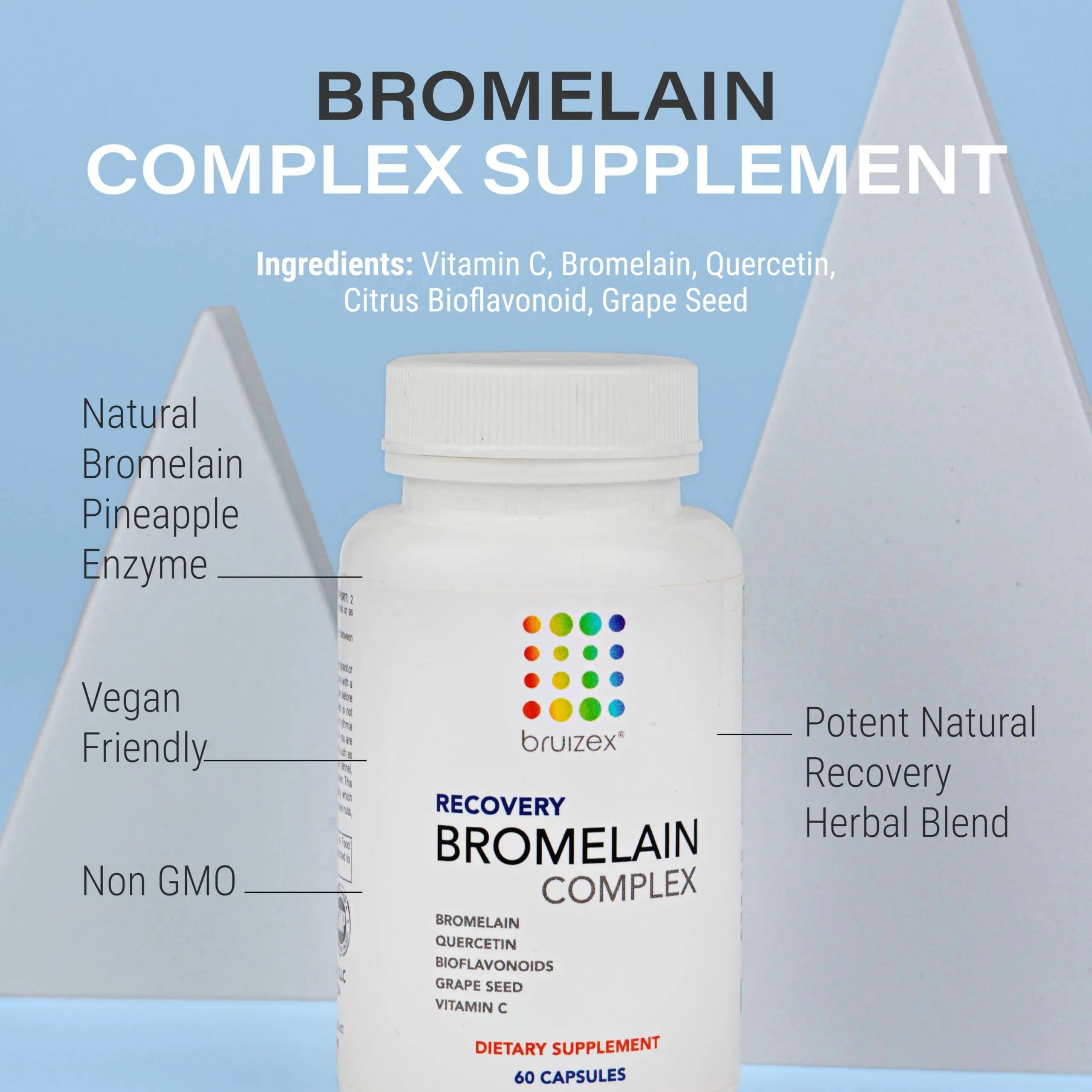Bruizex Bromelain & Quercetin Recovery Complex - Post Surgery Recovery Bruising, Swelling Relief, Lymphatic Drainage - Post 360 lipo, BBL, Liposuction, Tummy Tuck - Non GMO - 60 Capsules Bruizex uk supplements