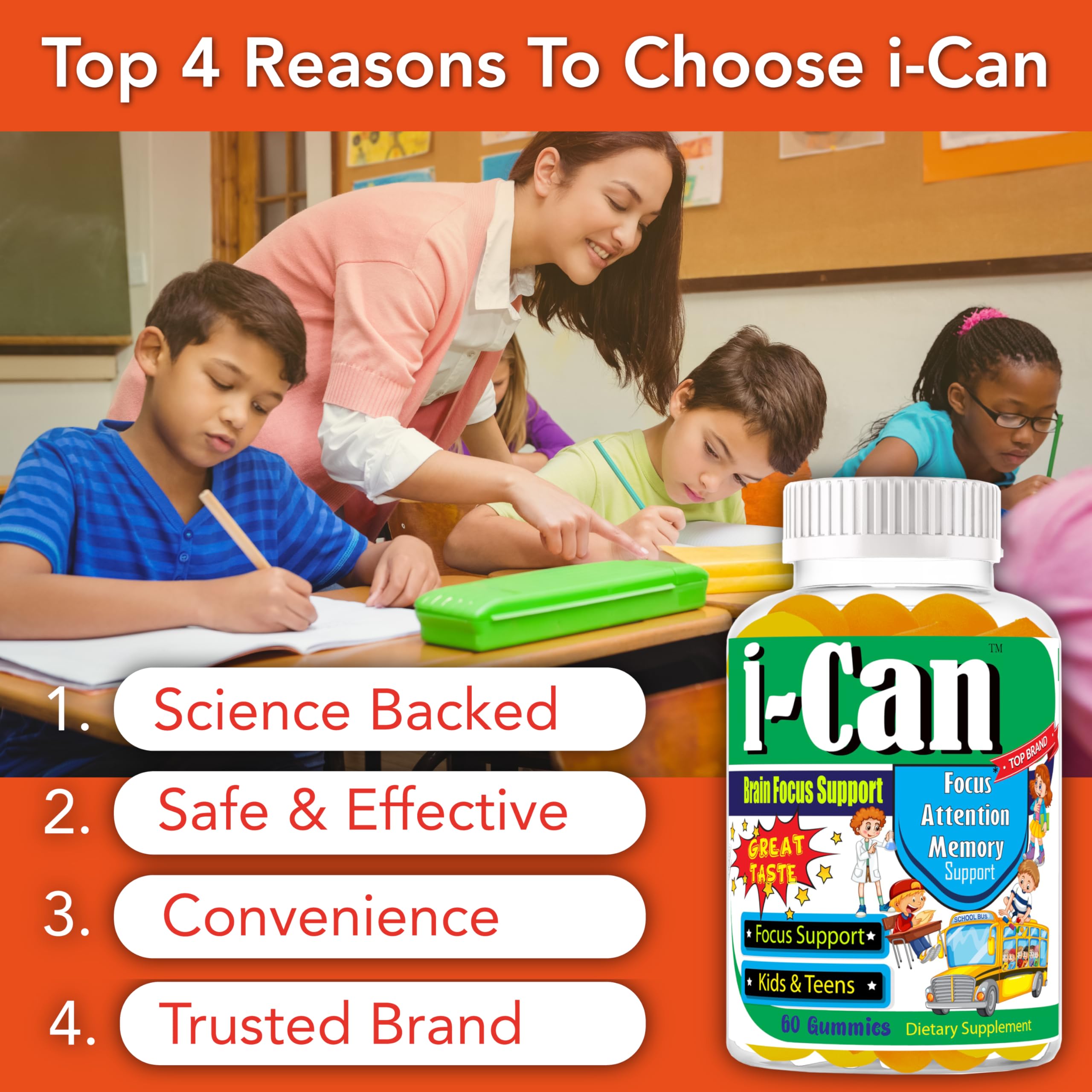 I-Can Focus Gummies for Kids & Teens, Omega 3 Gummies with DHA & EPA, Brain Health, Memory, Attention Support, Teen Brain Focus Vitamins, Non-Fishy Taste, Low Sugar, 60 Count Celebrity LifeStyle Product uk supplements