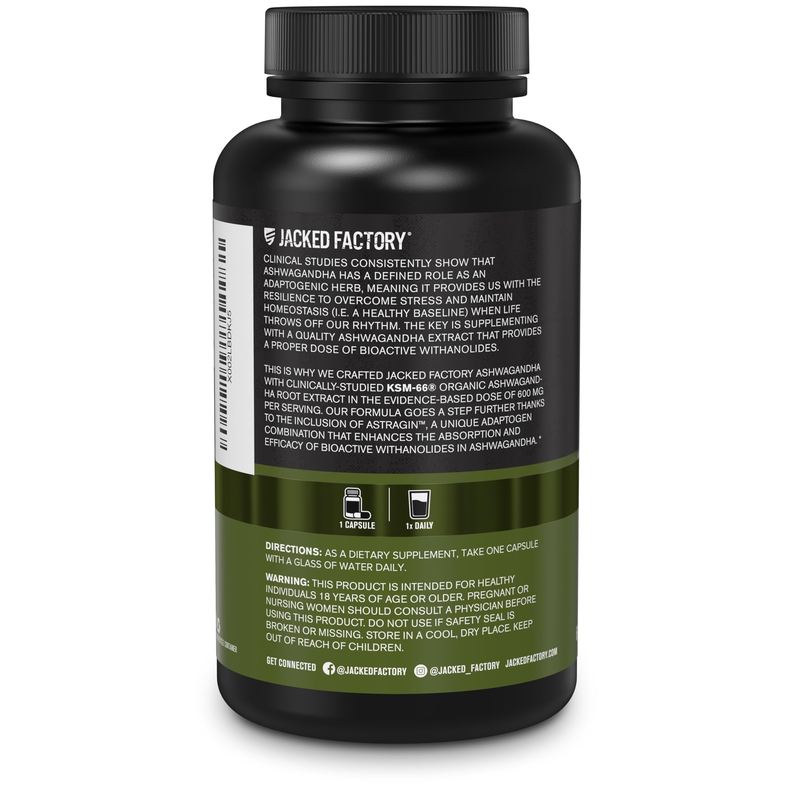 Jacked Factory Ashwagandha Root Extract (KSM-66 Ashwagandha) w/ 5% Withanolides - Supplement for Natural Stress Relief, Cognitive Function, Vitality, and Mood Support - 60 Veggie Capsules Jacked Factory uk supplements