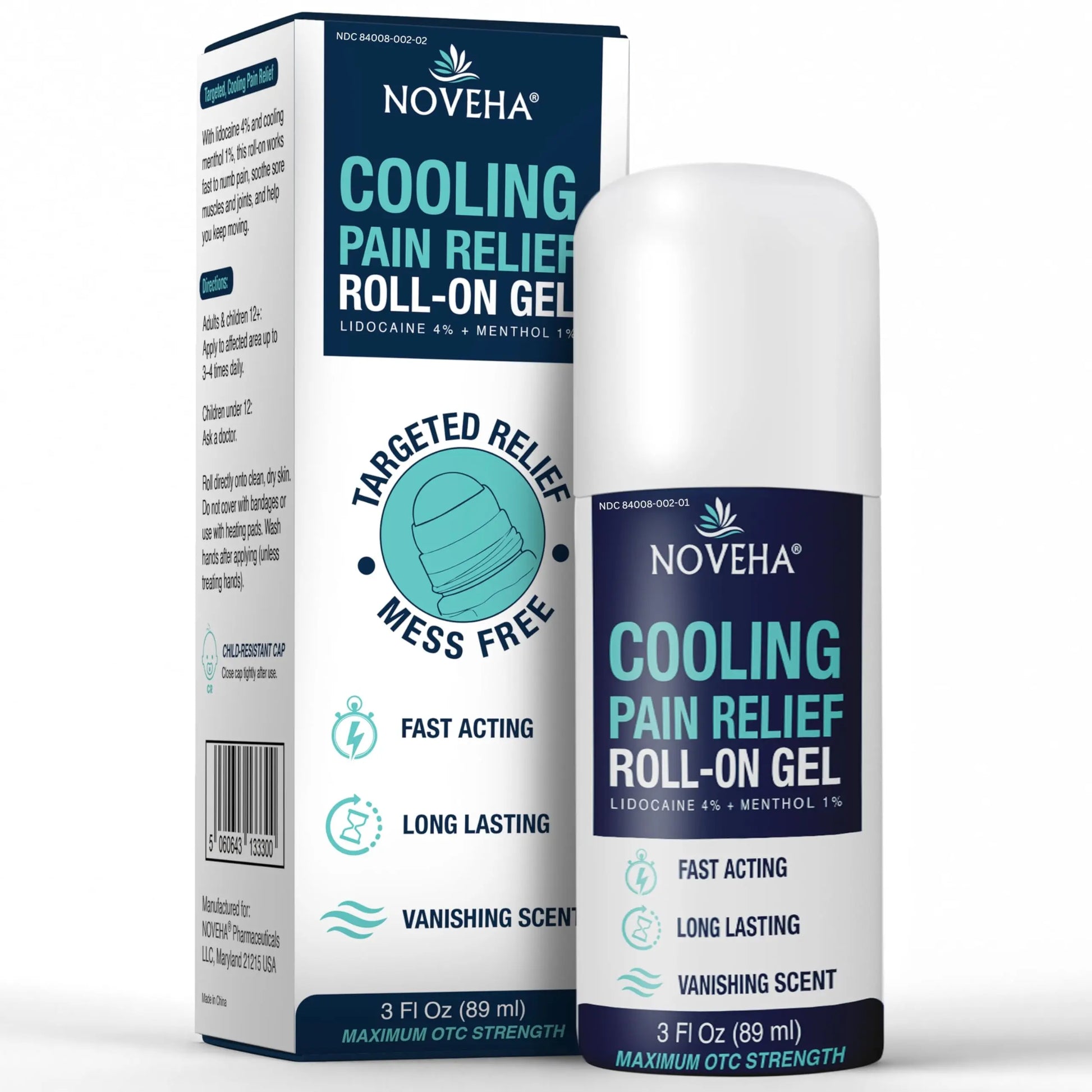 NOVEHA Lidocaine Roll-On Gel 4% | Maximum Strength Temporary Topical Pain Relief for Minor Muscle & Joint Aches | Cooling Formula with Menthol & Arnica | Non-Greasy, Quick-Drying | 2.5 fl oz NOVEHA uk supplements