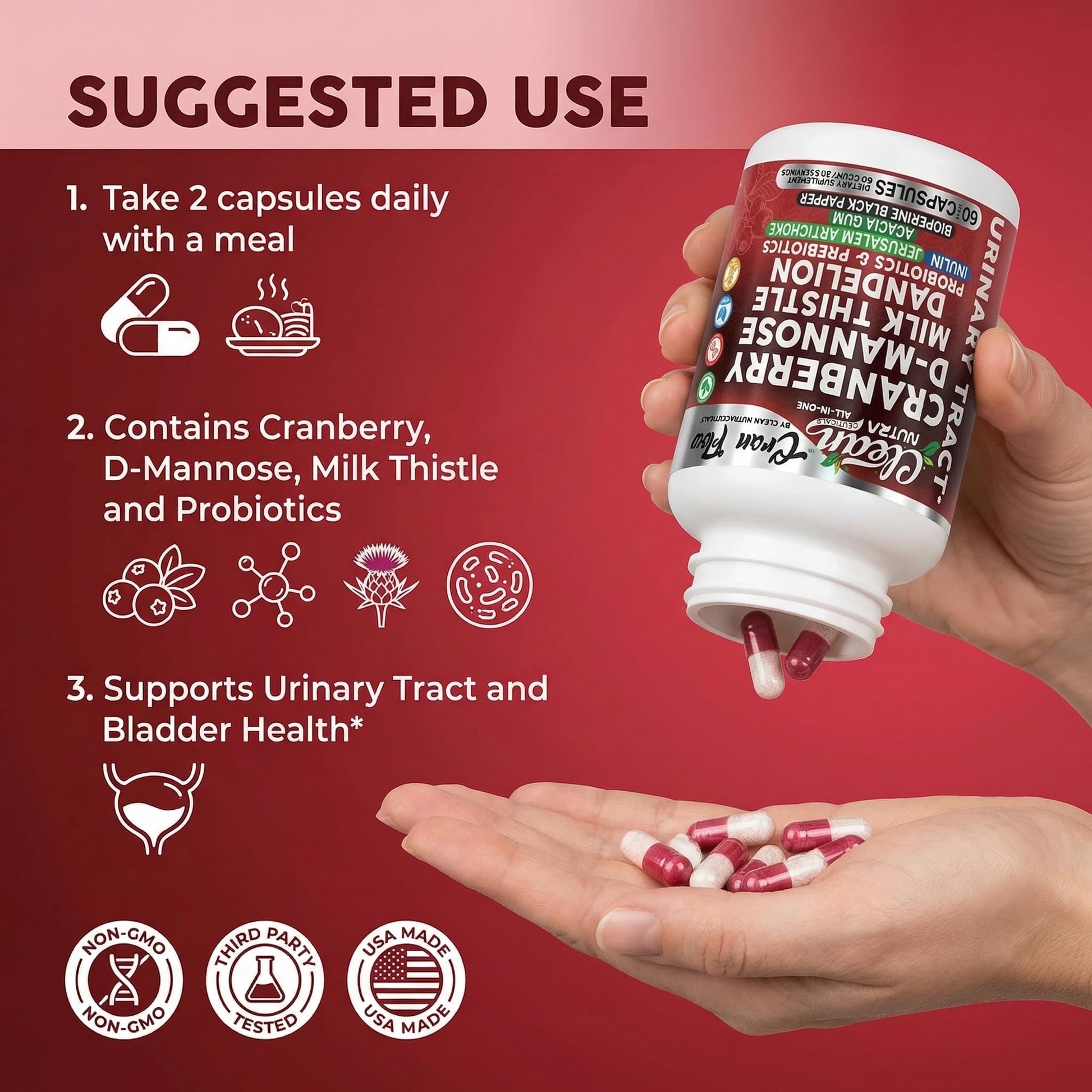 Cran Flow Cranberry Pills for Urinary Health D-Mannose Milk Thistle Dandelion Inulin Vitamin C Prebiotics and Probiotics Bladder Support By Clean Nutra Clean Nutraceuticals uk supplements