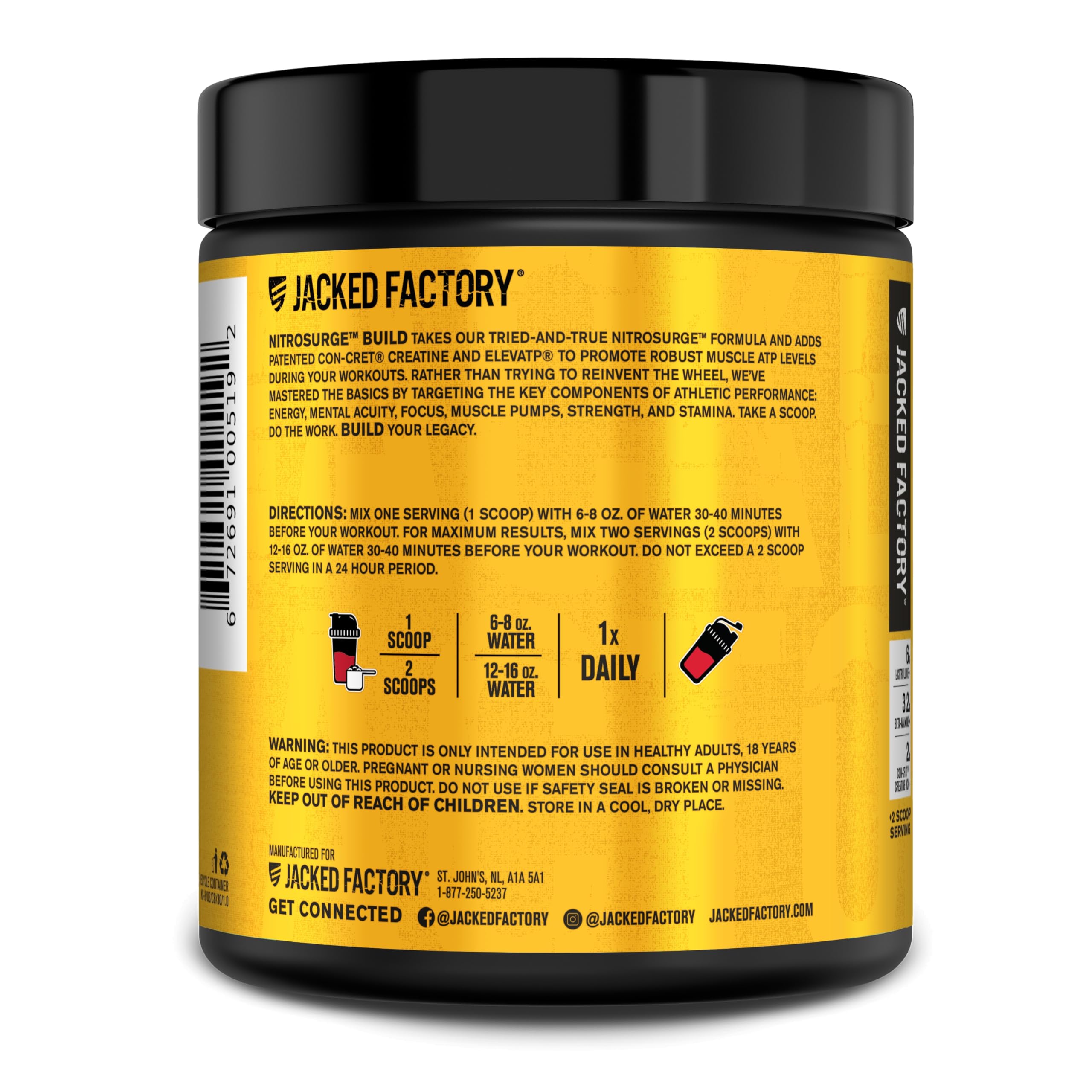Jacked Factory Nitrosurge Build Pre Workout with Creatine for Muscle Building - Con Cret Creatine Powder & elevATP for Intense Energy, Powerful Pump Jacked Factory uk supplements