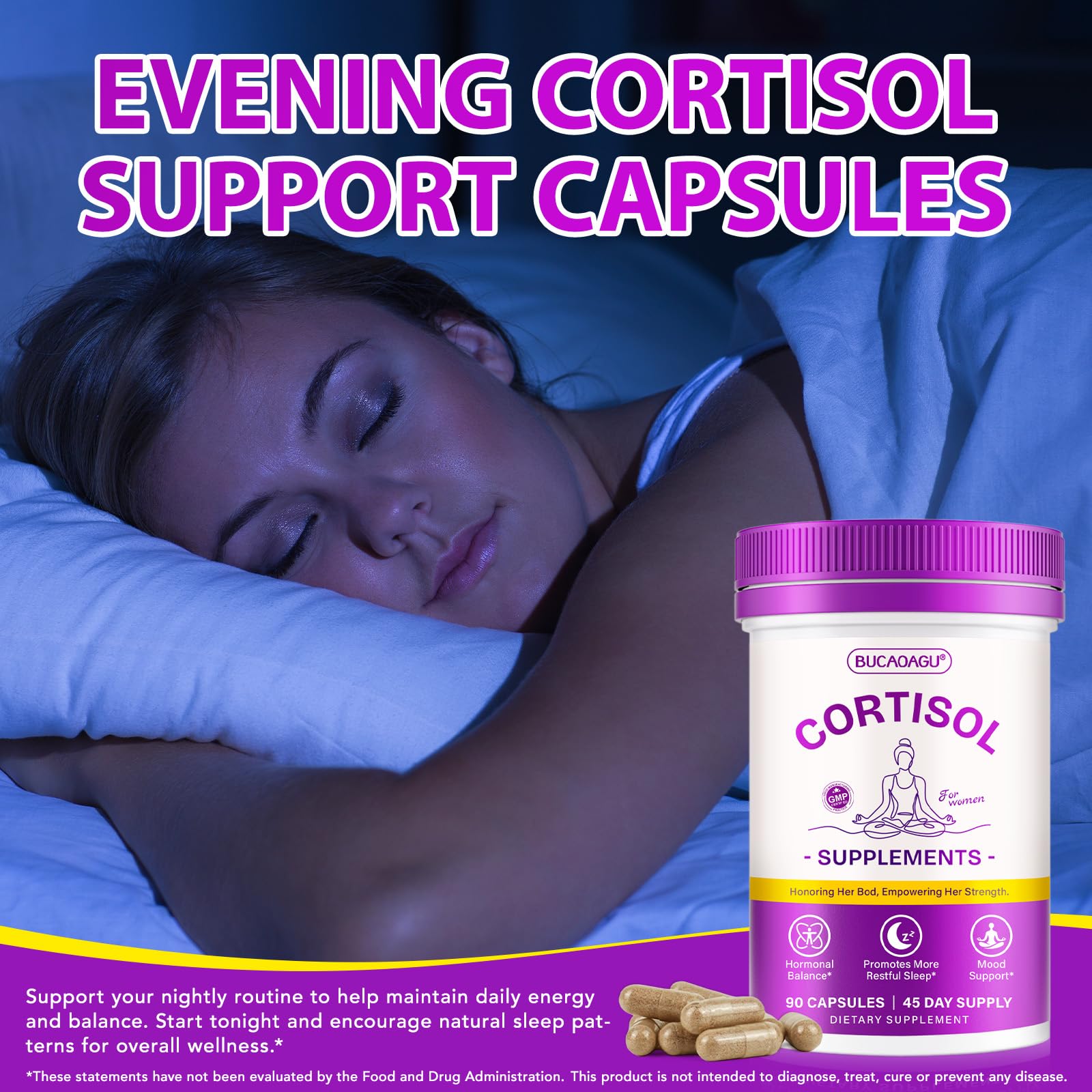 BUCAOAGU Cortisol Supplements for Women - Cortisol Reducer & Stress Support - Magnolia Bark, Rhodiola Rosea, Holy Basil, Magnesuim, Phosphatidylserine - Hormone Balance & Mood, Focus, Sleep Support BUCAOAGU uk supplements
