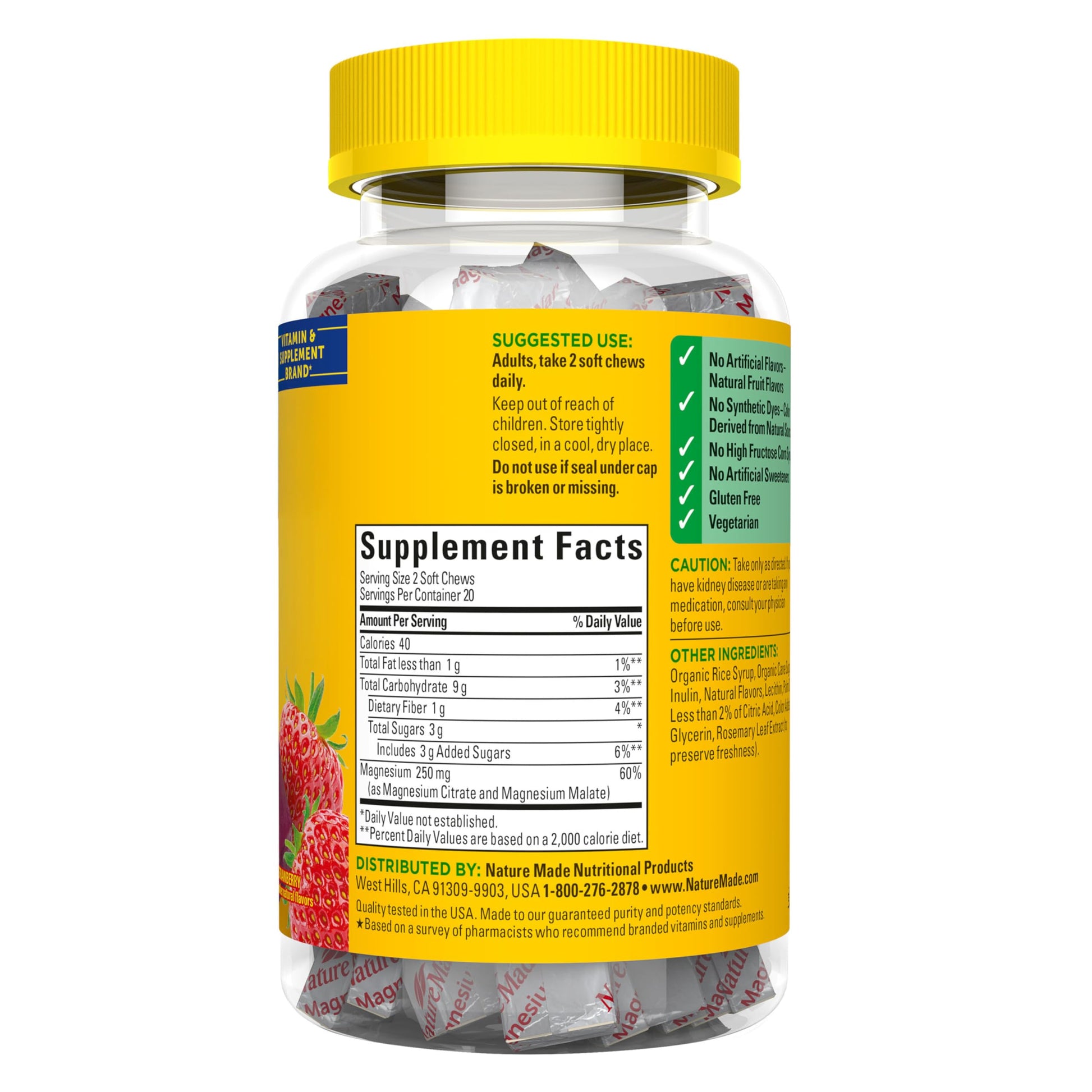 Nature Made High Absorption Magnesium Complex Soft Chews, Magnesium Supplement for Muscle, Heart, Bone Support, Magnesium Citrate & Malate Blend 250 mg per Serving, 40 Vegetarian Chews, 20 Day Supply Nature Made uk supplements