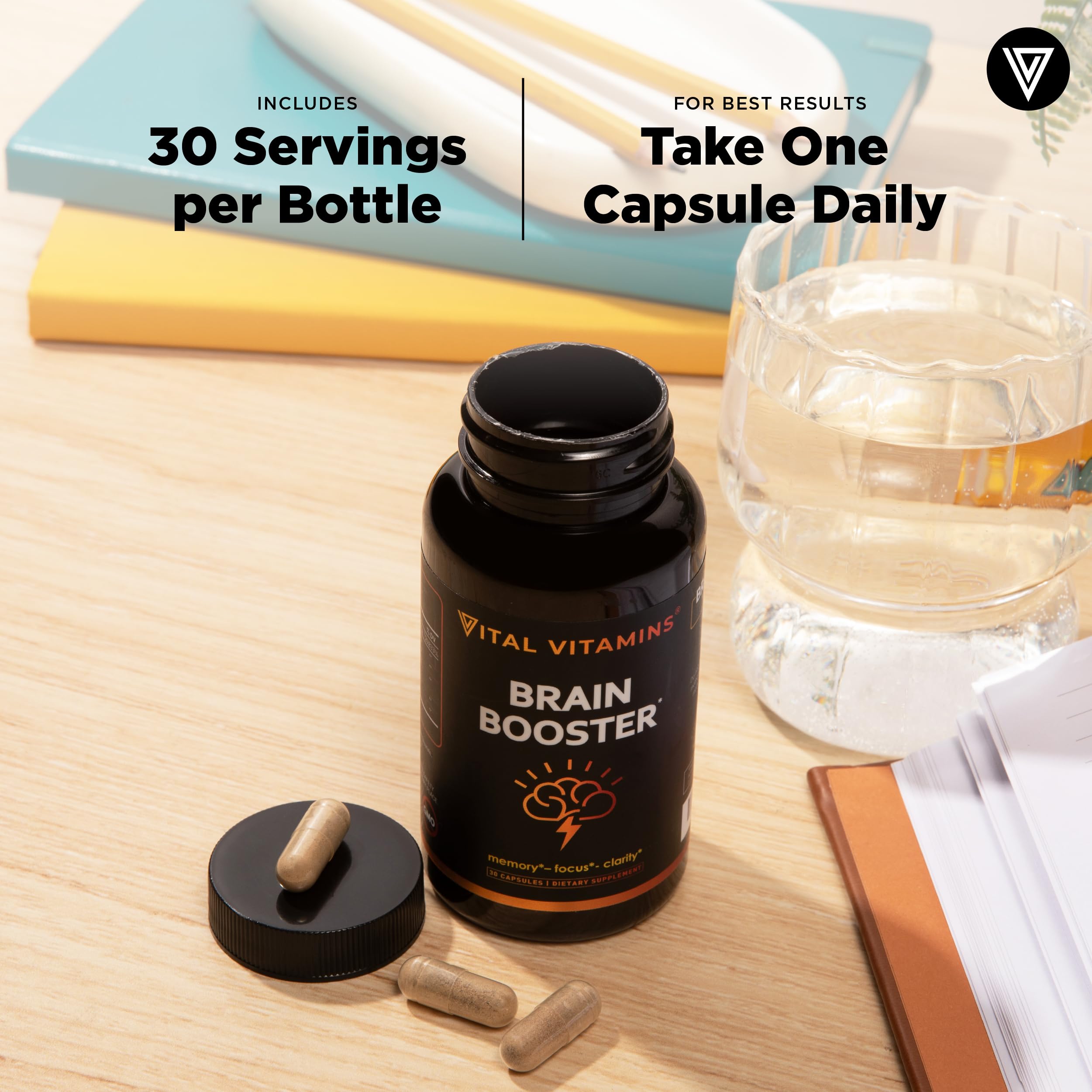 Vital Vitamins Brain Supplements with Bacopa Monnieri - for Memory and Focus – Nootropic Brain Booster - Caffeine-Free Support for Adults & Seniors – Non-GMO, 30-Day Supply, 30 Capsules Vital Vitamins uk supplements