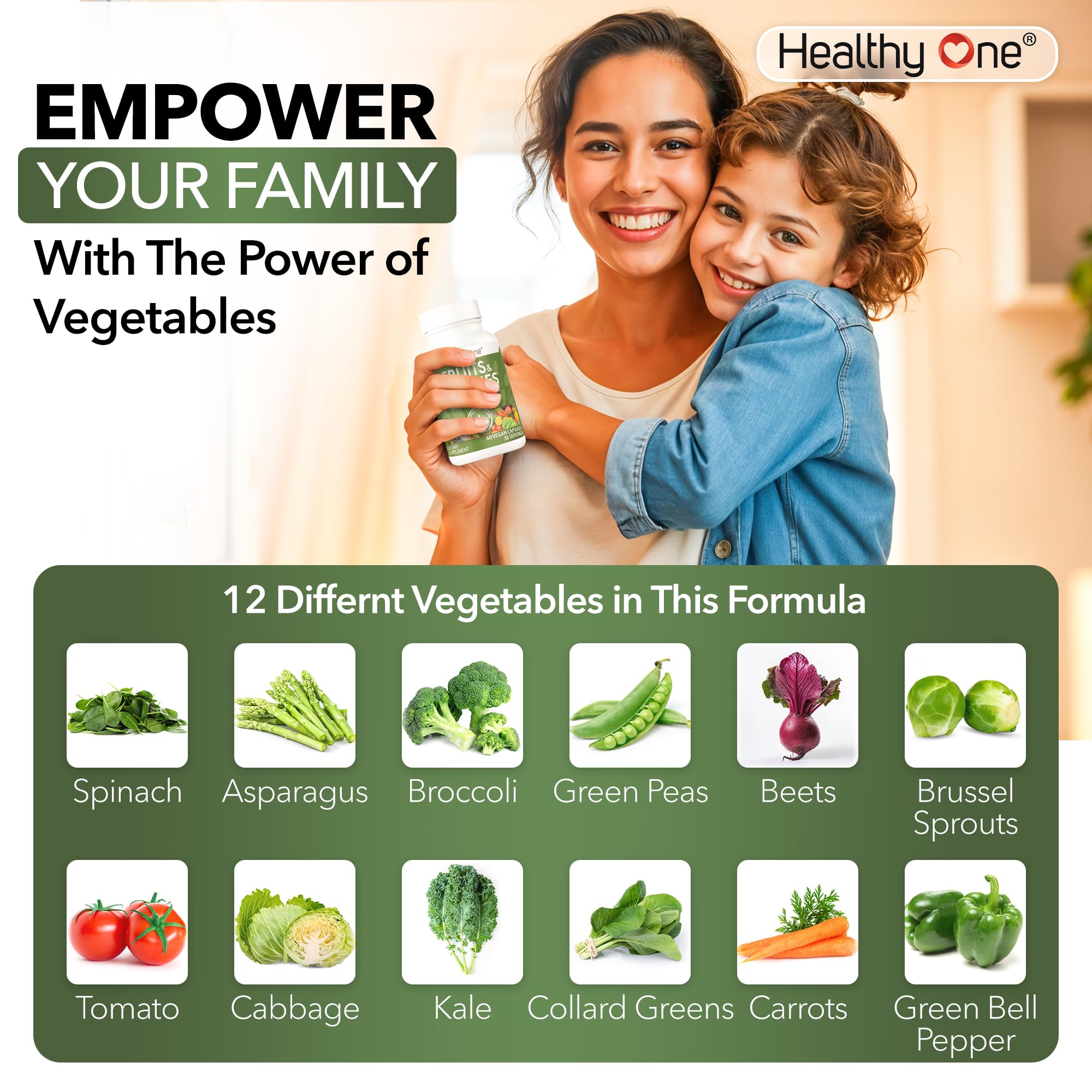 Fruits & Veggies Formula - 27 Premium Whole Foods - Organic Ingredients - Equals 3 Servings of Fruits & Vegetables - Improve Energy, Focus & Immune Function - Fiber - Antioxidants - 120ct (60 Serv) Healthy One uk supplements