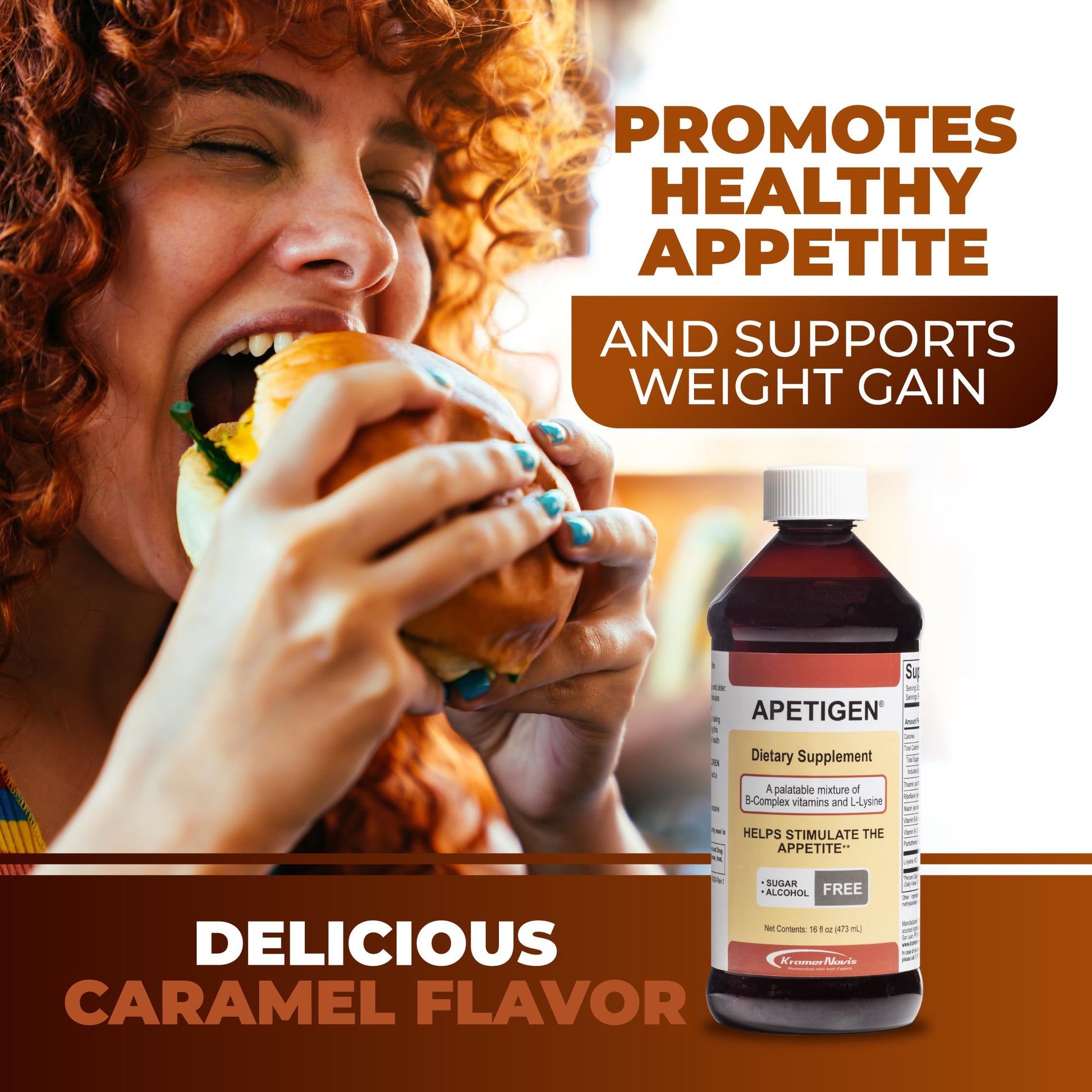 Apetigen Appetite Stimulant for Kids & Adults – Vitamin B-Complex with L-Lysine Liquid – Sugar Free Weight Gain Supplement for Picky Eaters – Caramel Flavor, 16oz Apetigen uk supplements