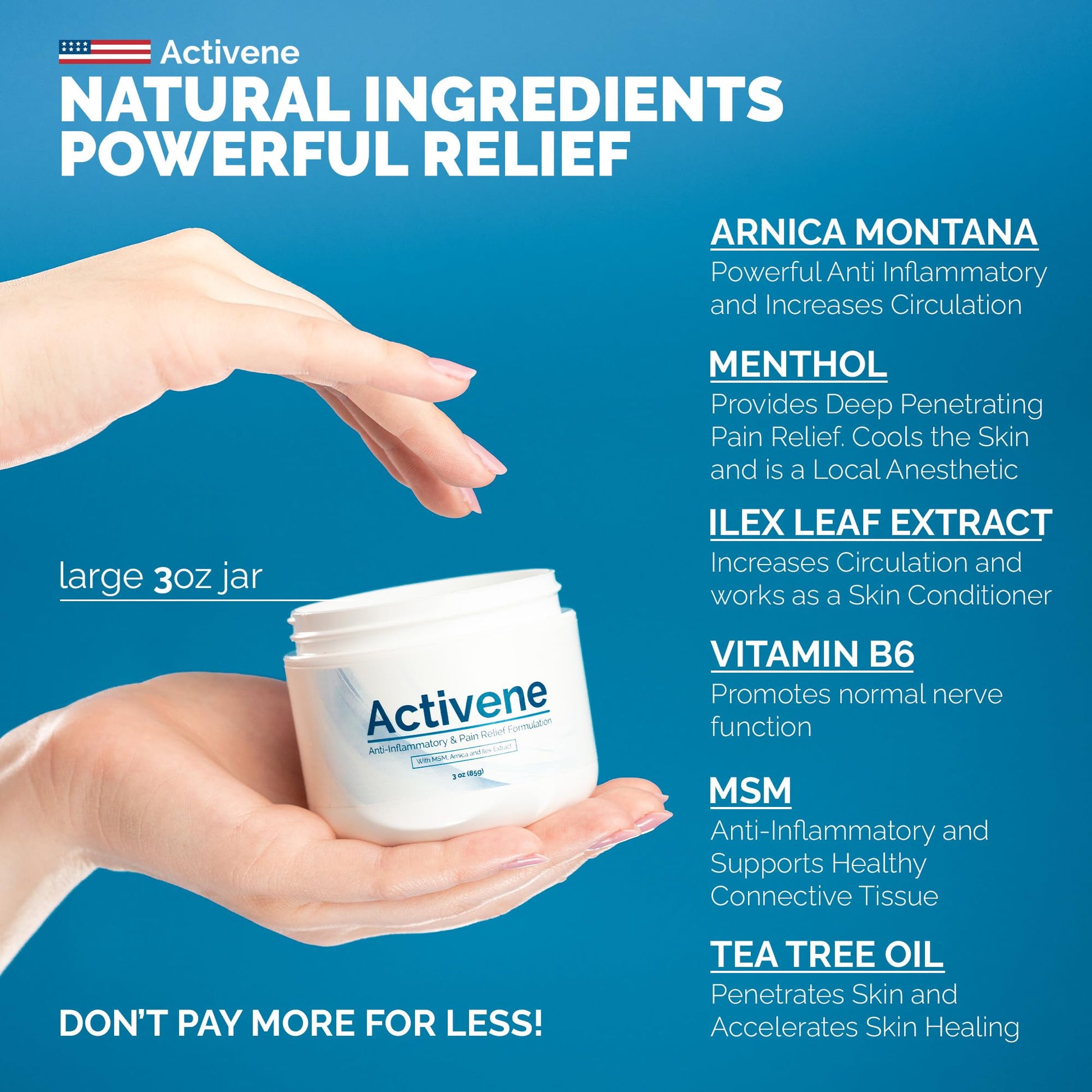 Activene Pain Relief Cream - Anti Inflammatory formulation with Powerful Arnica, Menthol & MSM for Joints, Tendons & Muscles. Chosen by Sufferers of Arthritis, Knee, Shoulder, Neck, Back & Other Pains Activene uk supplements