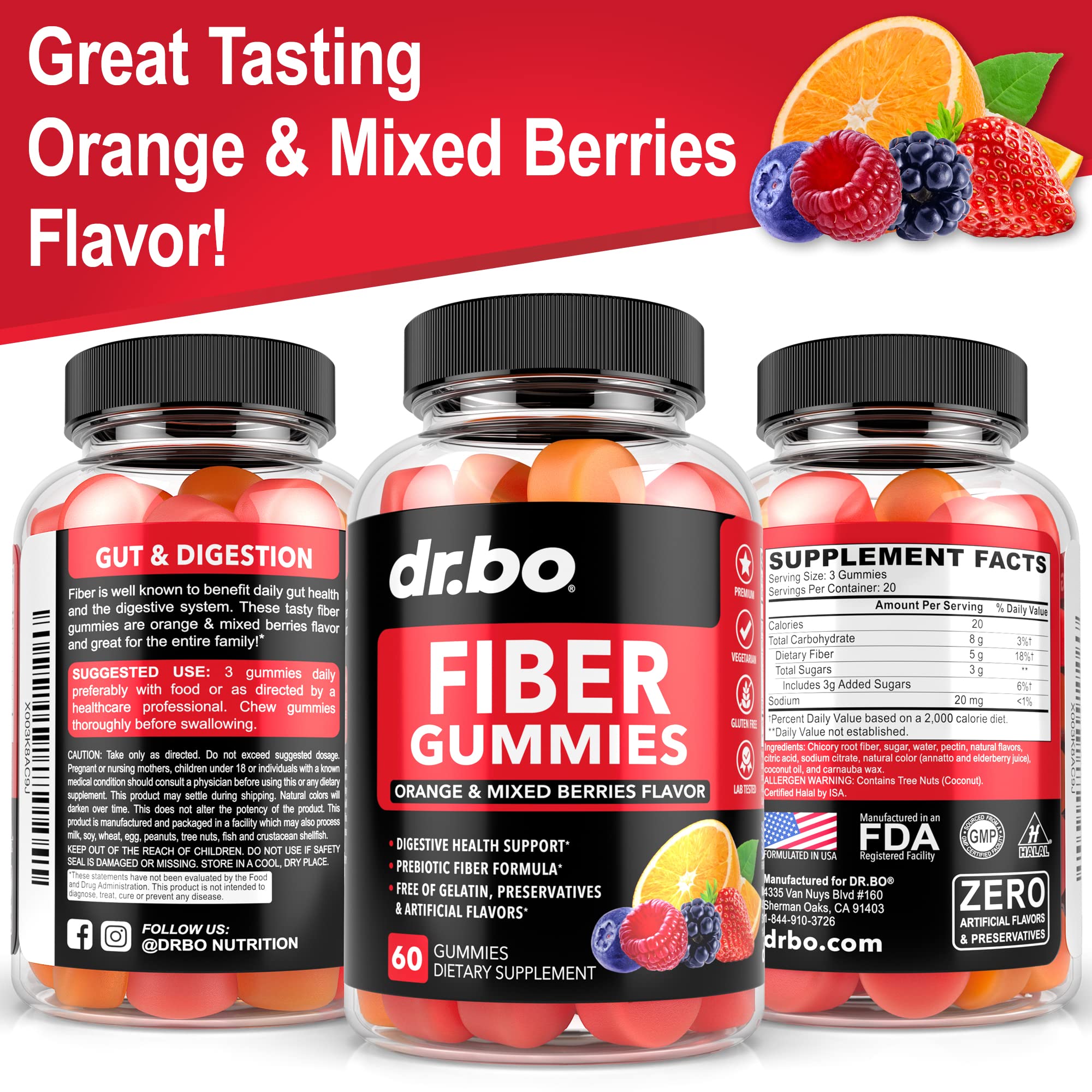 Fiber Gummies for Adults & Kids - Tasty Gummy Prebiotic Fiber Supplement for Max Digest DR. BO uk supplements